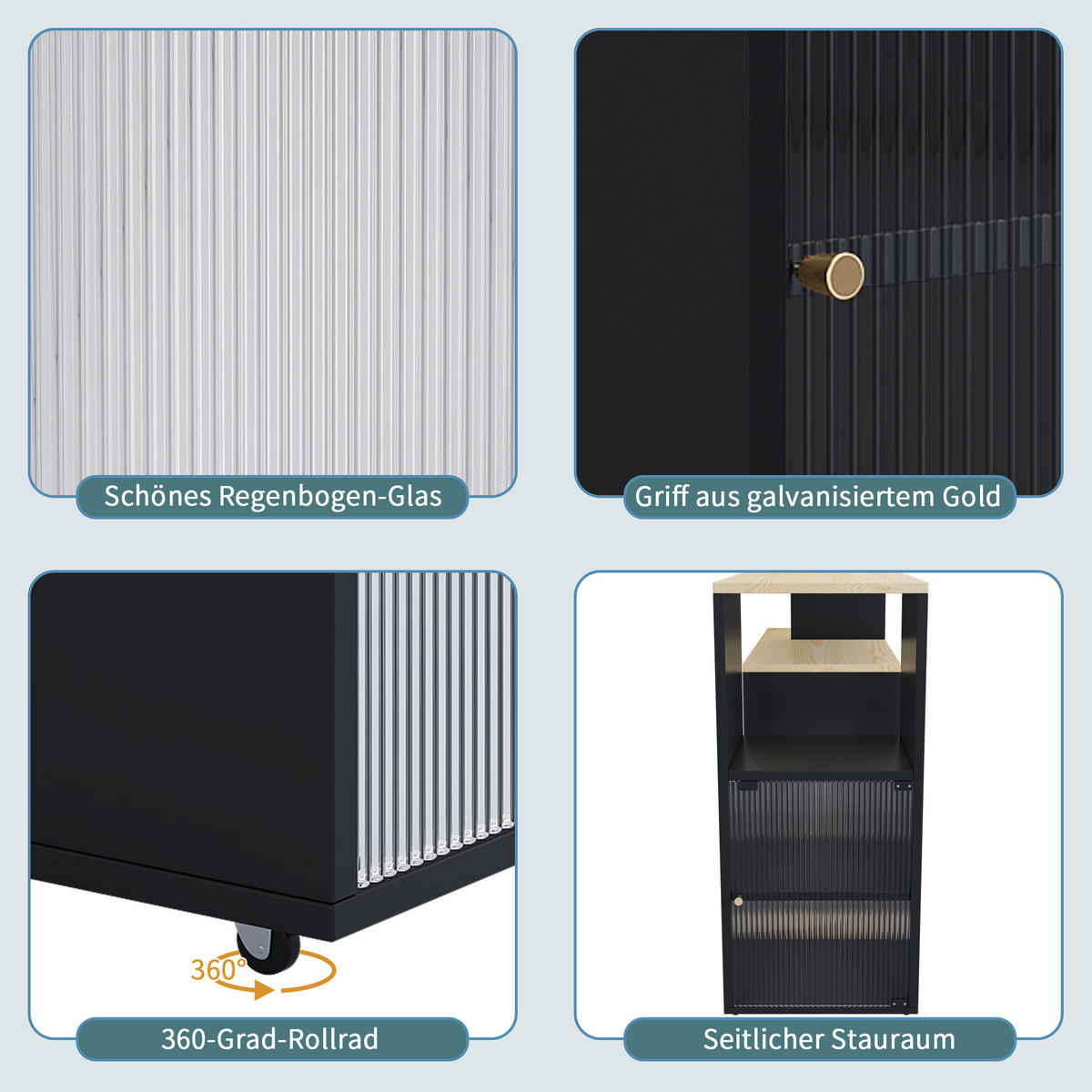 KÜCHENINSEL ausziehbar 170 cm Schwarz – Drehbare Barinsel mit Glas-Schiebetüren & Stauraum - Schwarz, Holzwerkstoff (115/60/100cm) - Urban Meuble