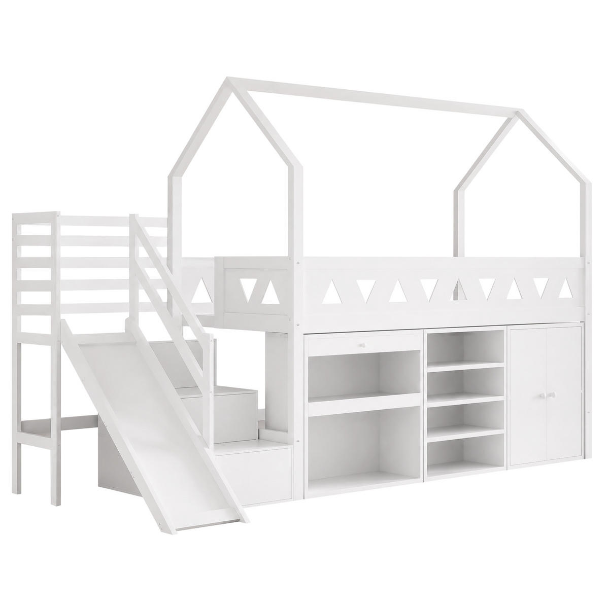 KINDERBETT 90/200 cm mit Rutsche, Treppe, Schubladen und Stauraum, Massivholz, Weiß - Weiß, Holz (90/200cm) - Redom