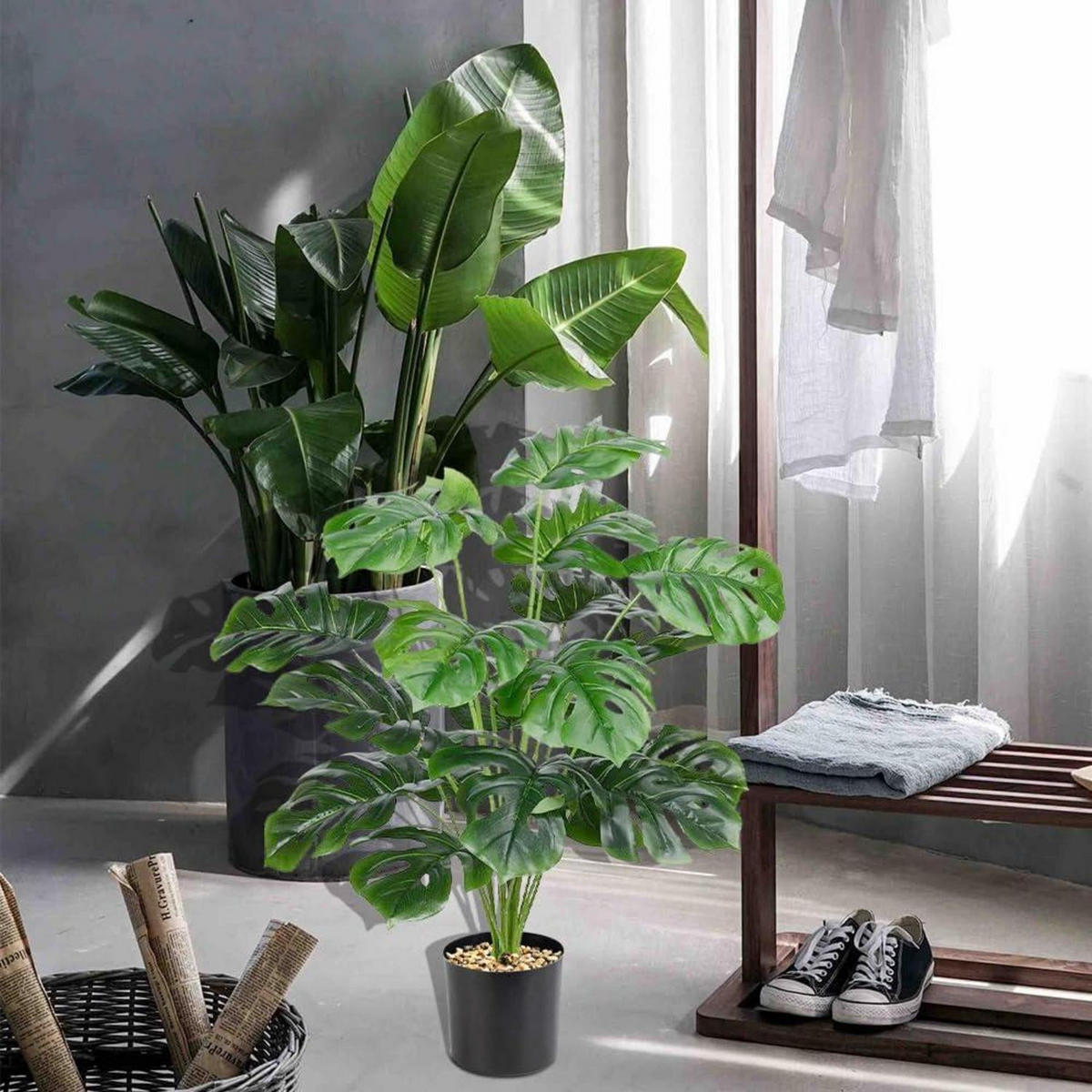 KUNSTPFLANZEN Set 2-teilig Palme 80 cm - Grün, Kunststoff (10cm)