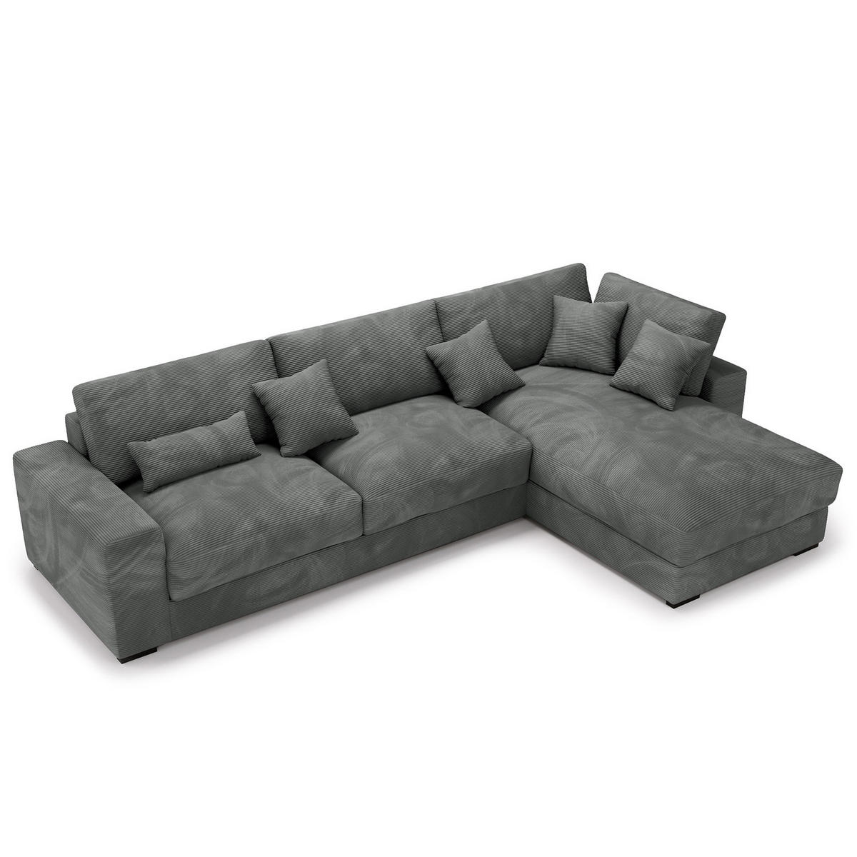 ECKSOFA mit Longchair - Schwarz/Graphitfarben, Kunststoff/Textil (340/205cm) - home24