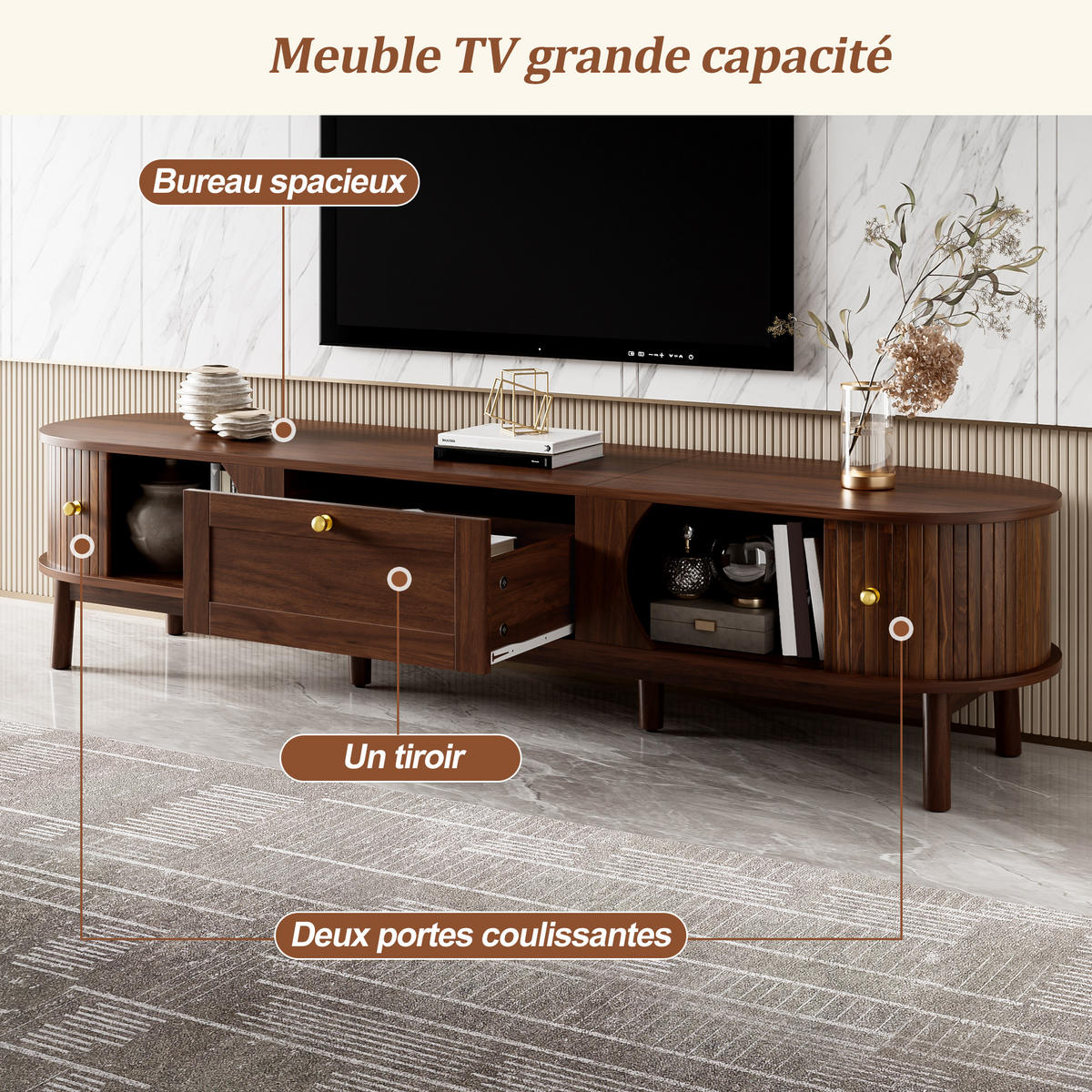 TV-SCHRANK Massivholz Schubladen - Walnussfarben, Holzwerkstoff (170/38/39.5cm)