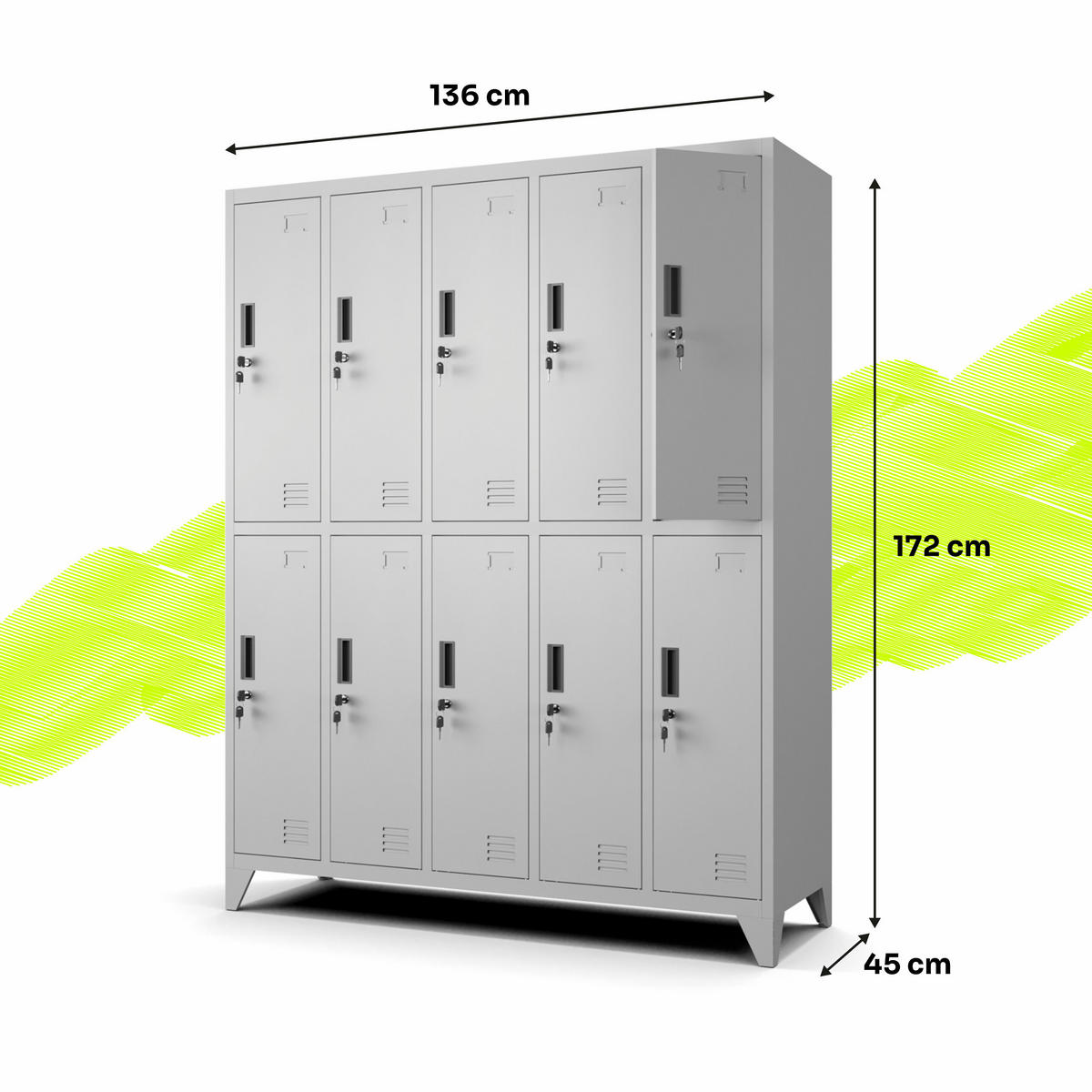 MEHRZWECKSCHRANK mit 10 Fächer Stahl Hellgrau 136x172x45cm - Hellgrau, Metall (136/172/45cm) - Muralo