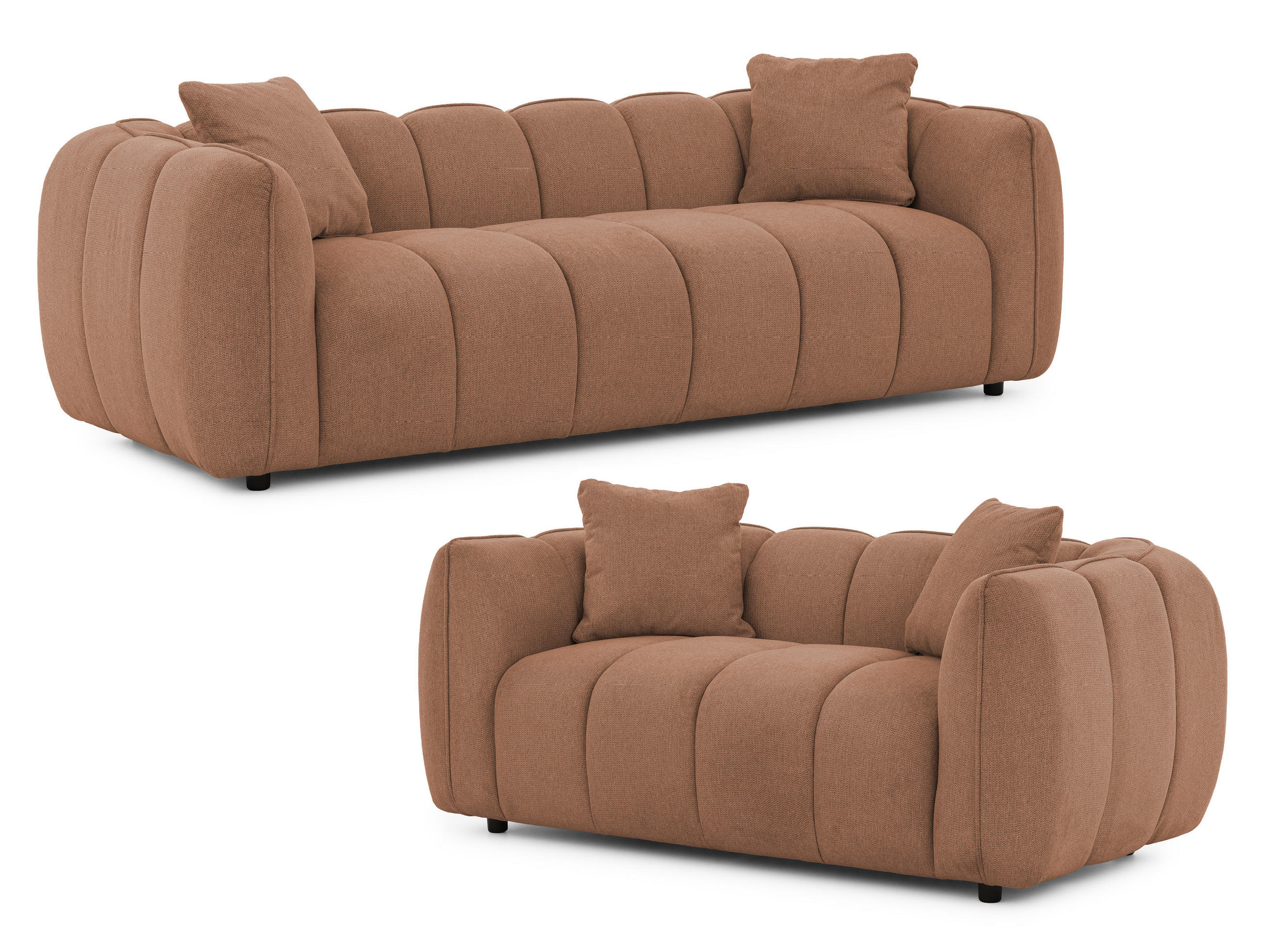S-Style SEDACÍ SOUPRAVA 3+2 Nubira v hluboce prošívaném designu Bubble z měkké strukturované látky v terakotové barvě s moderním vzhledem