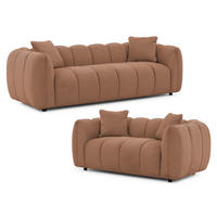 SITZGARNITUR 3+2 Nubira in tief gesteppter Bubble-Optik aus weichem Terrakotta Strukturstoff im modernen Design - Terracotta/Schwarz, Holz/Kunststoff (228/69/89cm) - S-Style Möbel