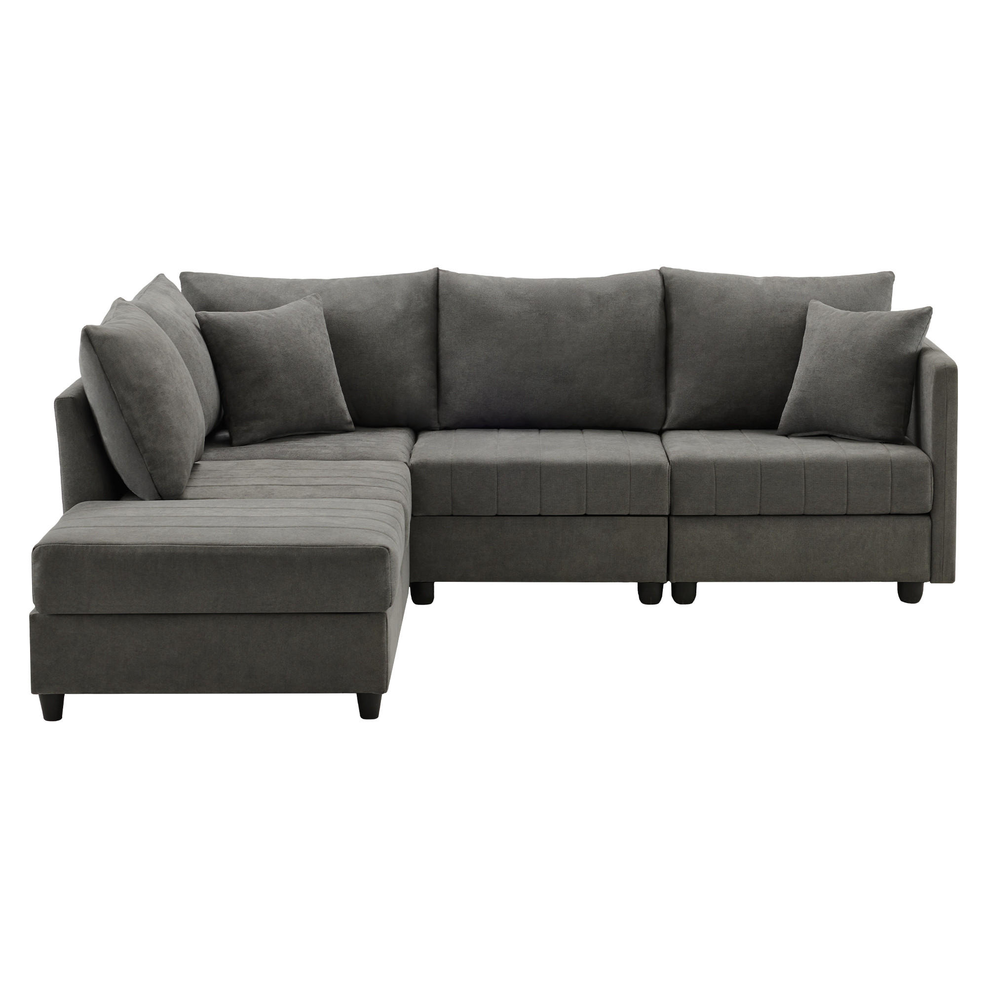 5-SITZER ECKSOFA Leinen Grau mit Hocker - Grau, Holzwerkstoff/Kunststoff (220/194cm) - WISHDOR