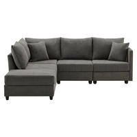 5-SITZER ECKSOFA Leinen Grau mit Hocker - Grau, Holzwerkstoff/Kunststoff (220/194cm) - WISHDOR