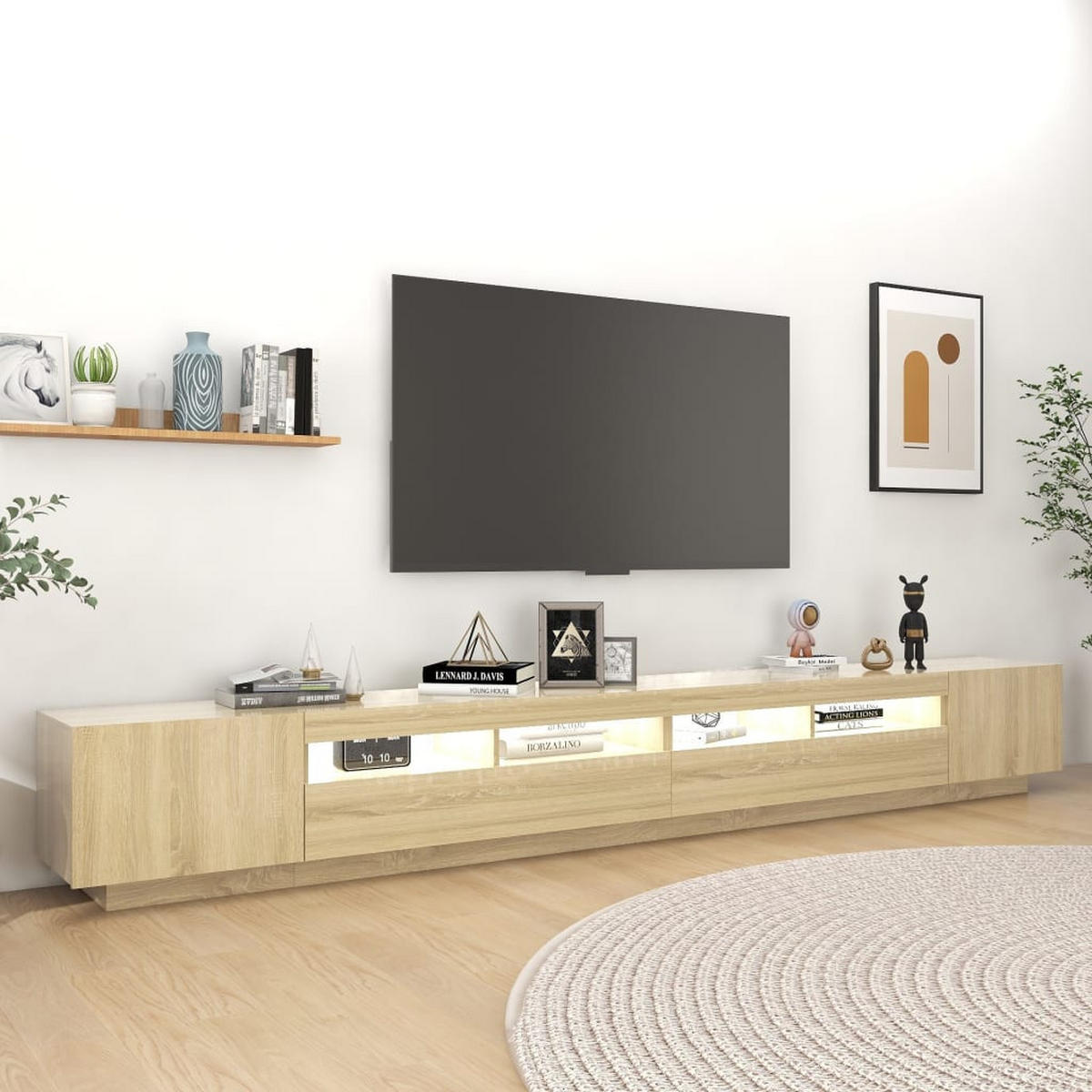TV-SCHRANK Mit Led-Leuchten Sonoma-Eiche 300/35/40 Cm - Braun, Holzwerkstoff (300/40/35cm) - vidaXL