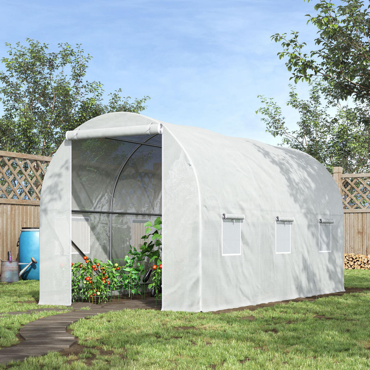 GEWÄCHSHAUS DE-05731 Begehbar mit Tür & 6 Fenstern Weiß - Weiß, Kunststoff/Metall (200/200/350cm) - ComfortXL