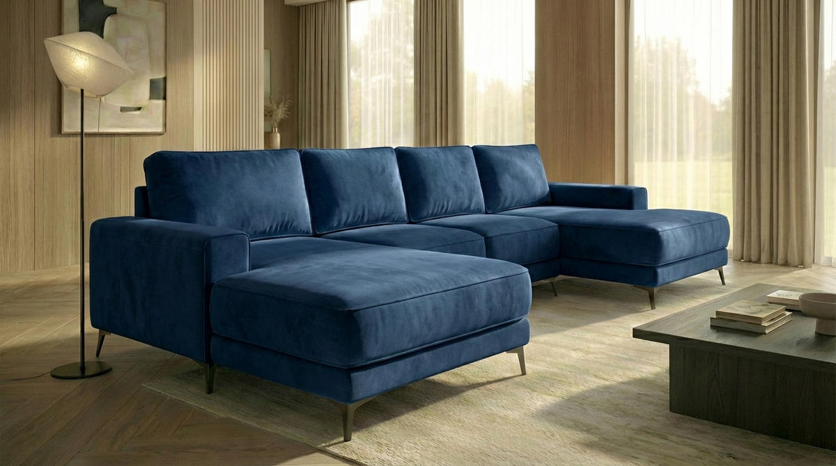 ECKSOFA VALTOR 320 cm x 185 cm – Stoff: VELUTTO Blau 11 Farbe: Blau - Blau, Textil (320/185cm) - A&J MöbelLand