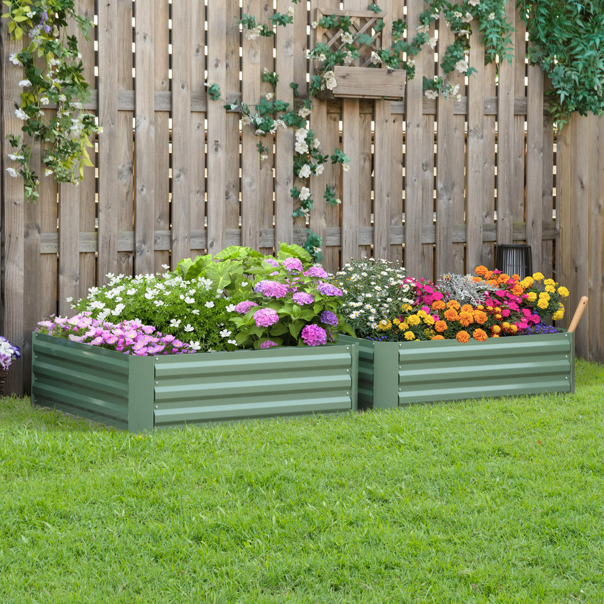 HOCHBEET-SET DE-12121 2er-Set quadratisch 100/100/30 cm Grün - Grün, Metall (100/30/100cm) - ComfortXL