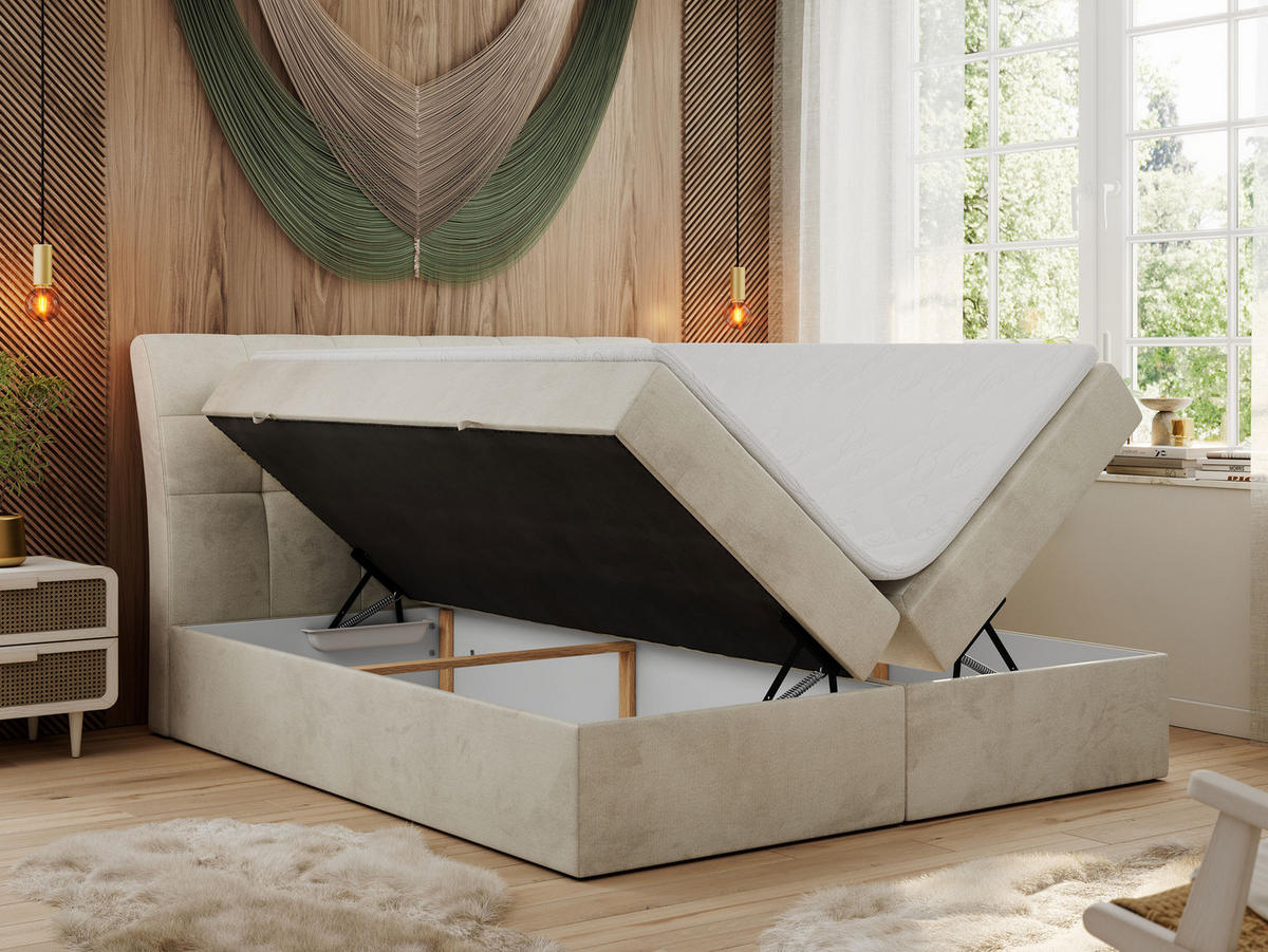 BOXBETT DIEGOS 160/200 Beige Velvet - H3 - Beige, Holz/Textil (160/200cm) - MKS