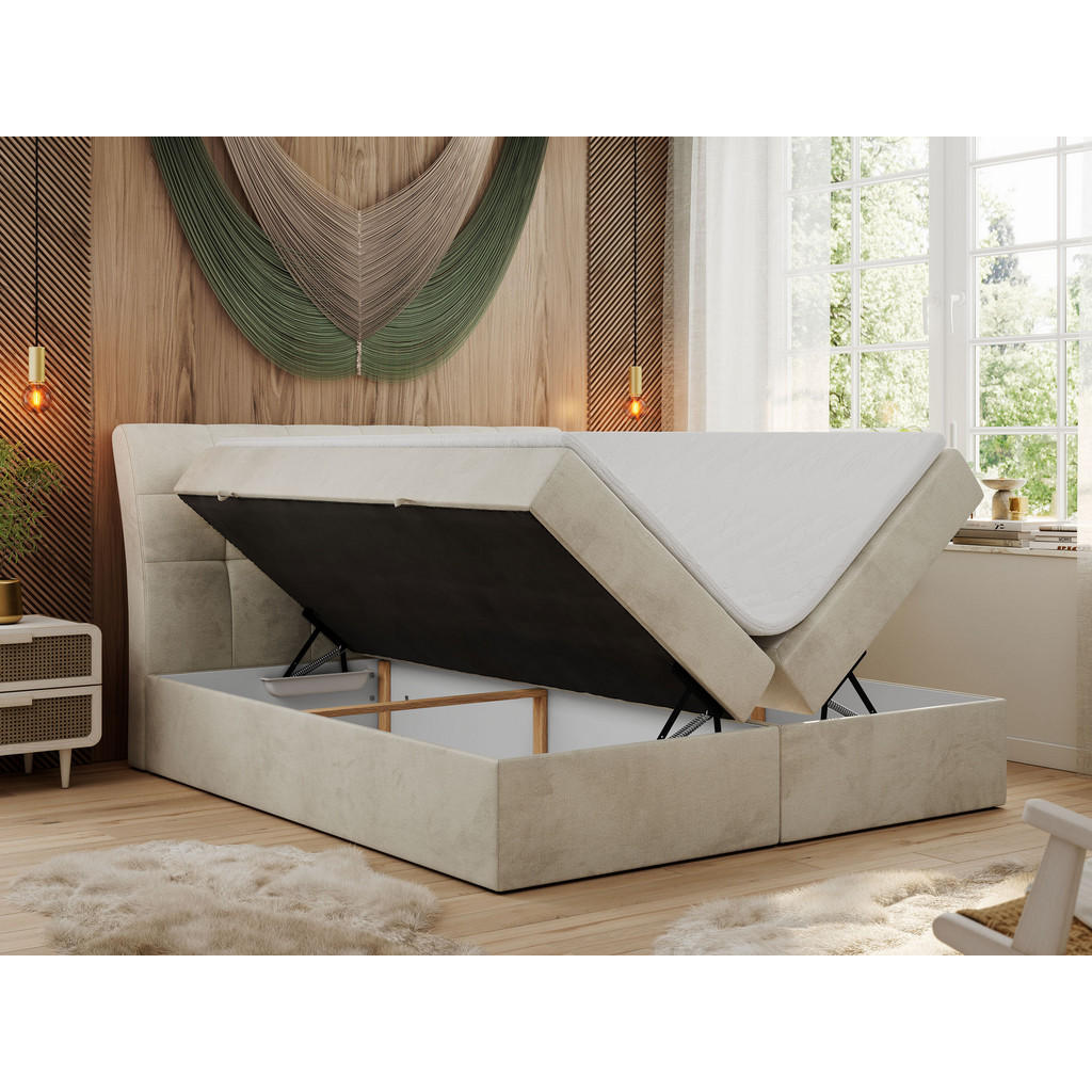 Thumbnail - MKS Boxbett, Beige, Textil, 2-Sitzer, H3, Rechteckig, 160x200 cm, Schlafzimmer, Betten, Boxspringbetten