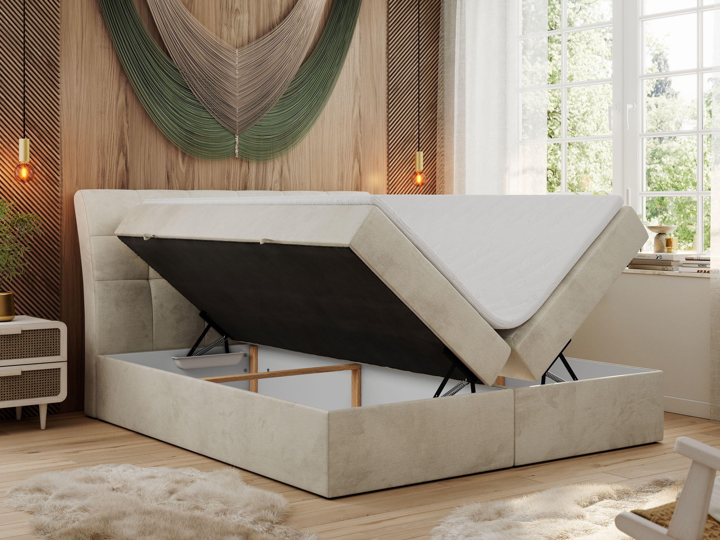 Thumbnail - MKS Boxbett, Beige, Textil, 2-Sitzer, H4, Rechteckig, 180x200 cm, Schlafzimmer, Betten, Boxspringbetten