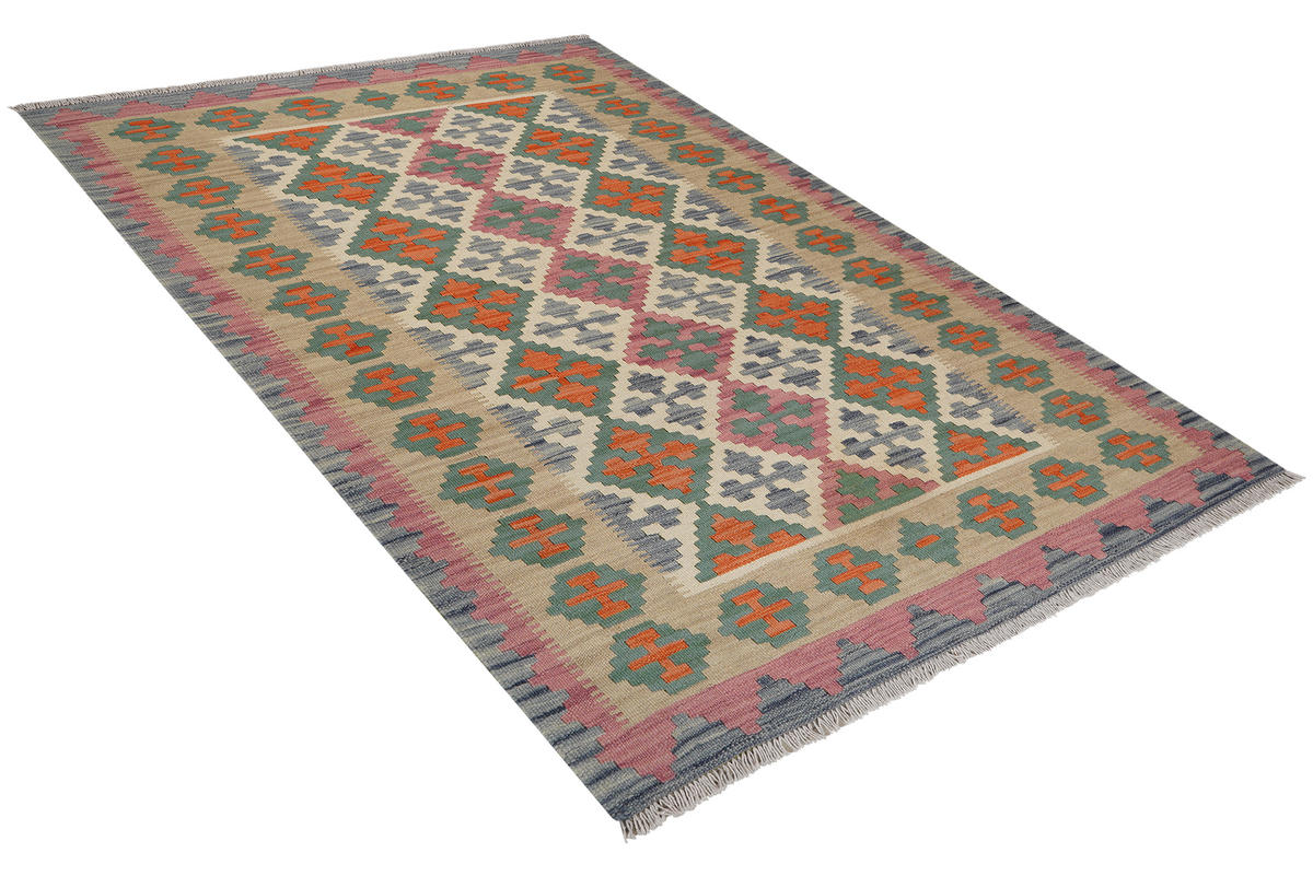 HANDWEBTEPPICH Kelim Gashgai Beige 181/127 cm Schurwolle - Beige, Textil (127/181cm) - Looma