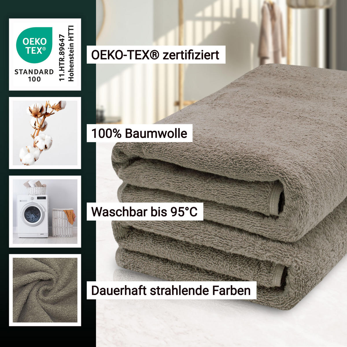 SAUNATUCH, 2er-Set, 70x200 cm, 100% Baumwolle, Braun - Fango, Textil (70/200cm) - Zollner