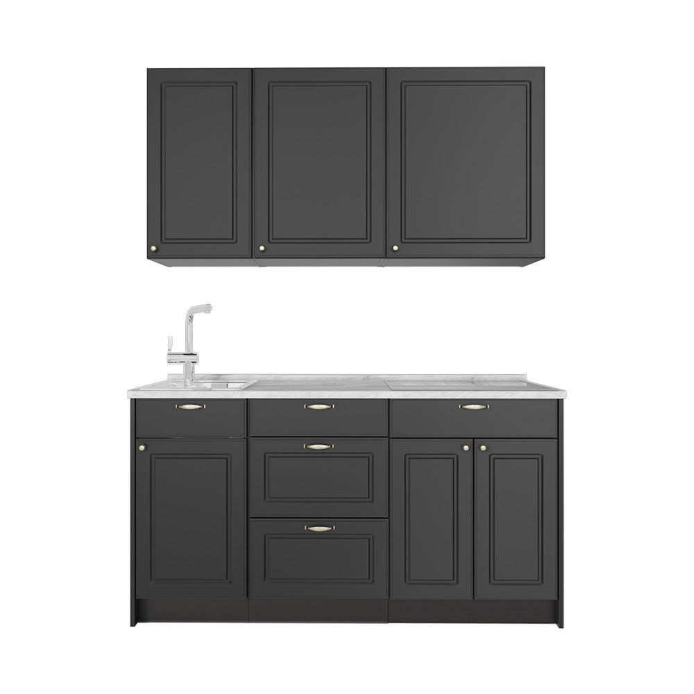 SINGLEKÜCHE Fame-Line, Anthrazit-Gold Landhaus/Anthrazit, 150 cm, AP Marmor - Anthrazit, Holzwerkstoff (150/82/60cm) - Vicco