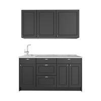 SINGLEKÜCHE Fame-Line, Anthrazit-Gold Landhaus/Anthrazit, 150 cm, AP Marmor - Anthrazit, Holzwerkstoff (150/82/60cm) - Vicco