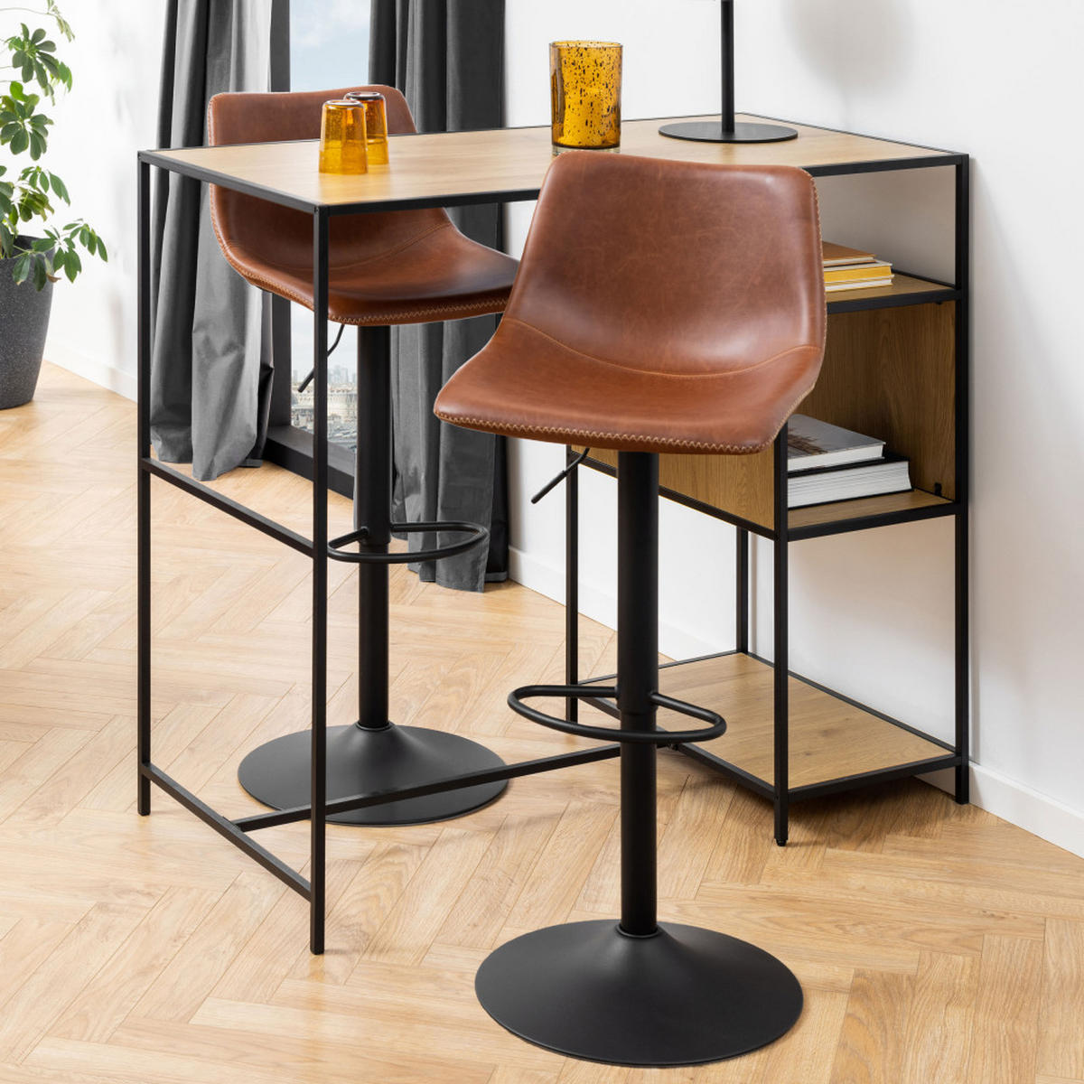 HOCKER höhenverstellbar aus Kunstleder und Metall H61-83cm - Anartia - Kastanie - Braun, Naturmaterialien (47/110/51cm) - Drawer