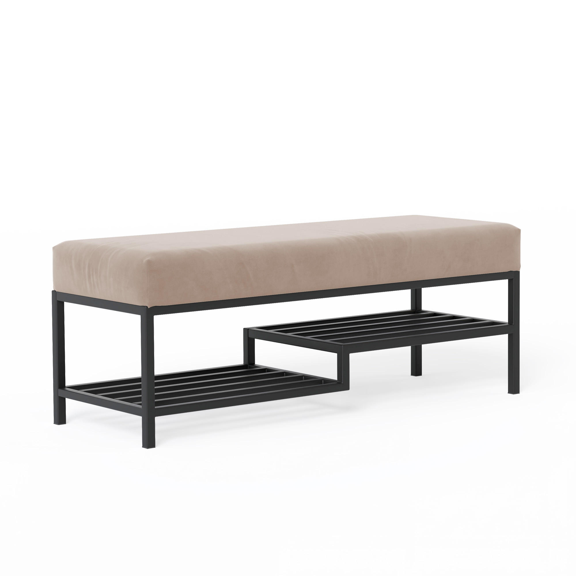POLSTERBANK STEP 100 cm Schwarz / Beige ,Metallgestell - Beige, Metall (100/45/35cm) - Idohome