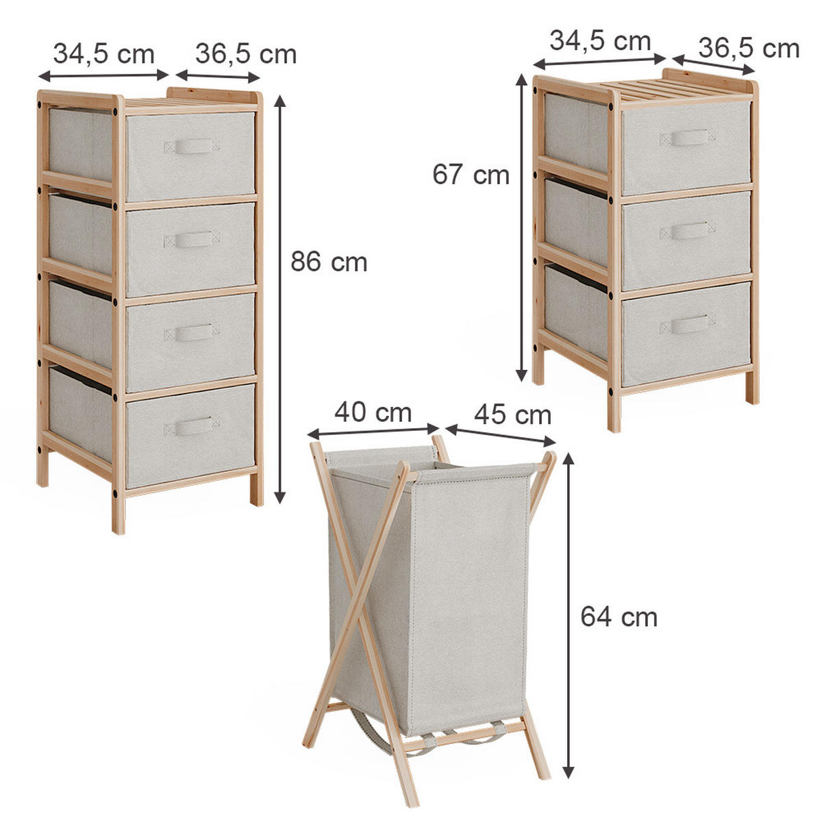 BADMÖBEL-SET Bruno Beige 3 Teile - Beige/Naturfarben, Holzwerkstoff (34.5/86/36.5cm) - Vicco