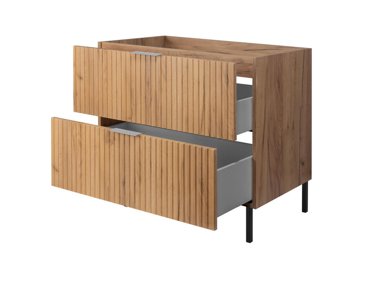 WASCHBECKUNTERSCHRANK, Eiche Craft, 80 x 77 x 46 cm, silberner Griff, schwarze Beine, ohne Arbeitsplatte - Eichefarben/Silberfarben, Holzwerkstoff (80/77/46cm) - 3XE LIVING