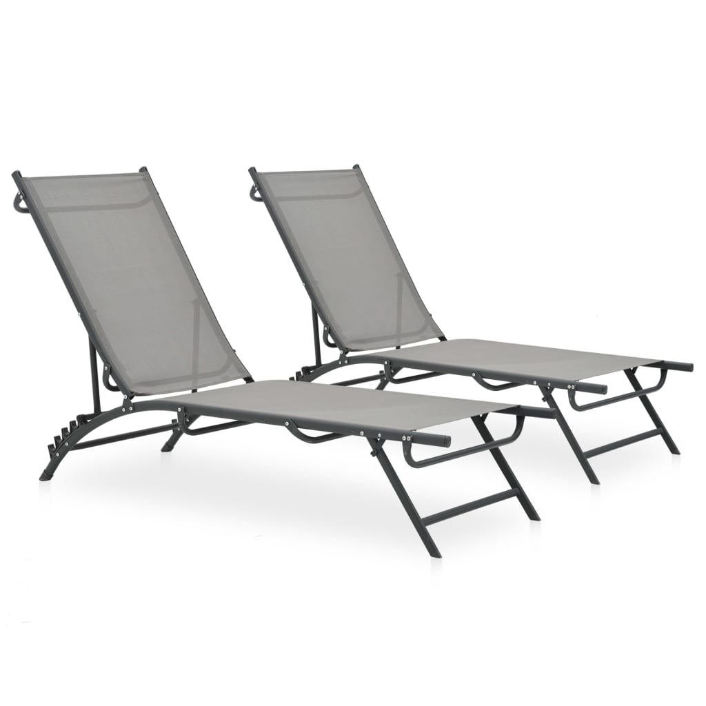SONNENLIEGEN 2 Stk. Textilene und Stahl - Grau, Metall (53/32.5/180.5cm) - furnicato
