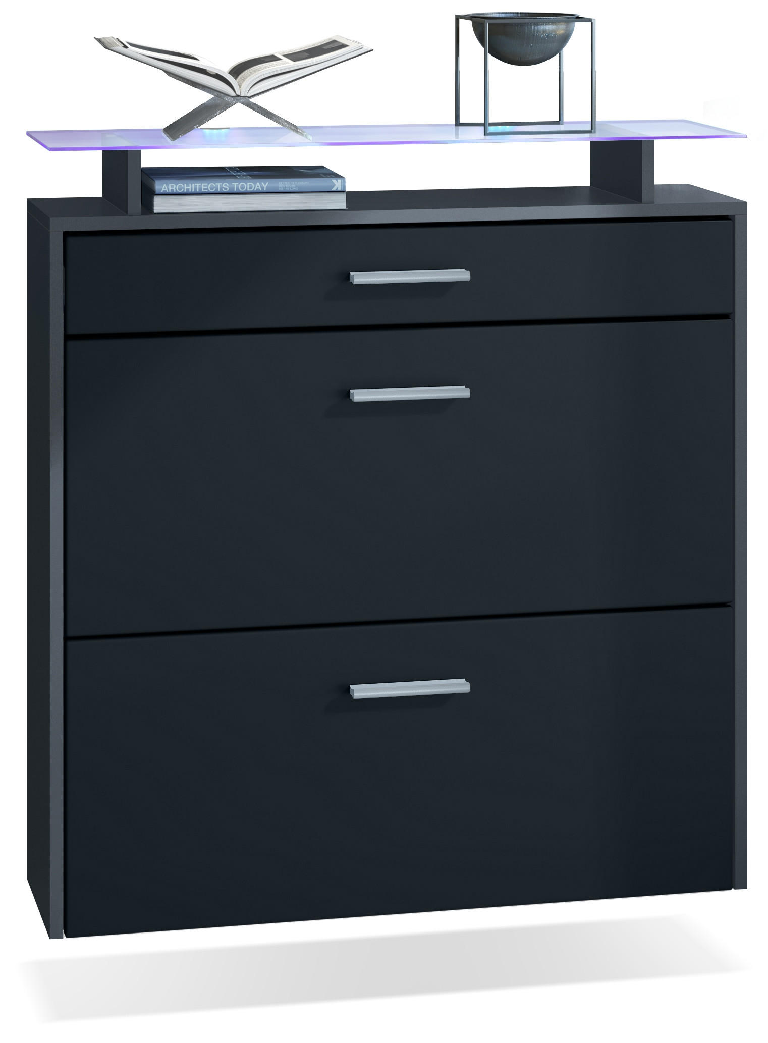 SCHUHSCHRANK Malea Fronten in Schwarz matt - Schwarz, Holzwerkstoff (89/96/23cm) - Vladon