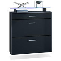SCHUHSCHRANK Malea Fronten in Schwarz matt - Schwarz, Holzwerkstoff (89/96/23cm) - Vladon