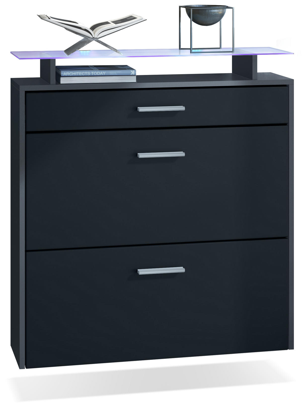 SCHUHSCHRANK Malea Fronten in Schwarz matt - Schwarz, Holzwerkstoff (89/96/23cm) - Vladon