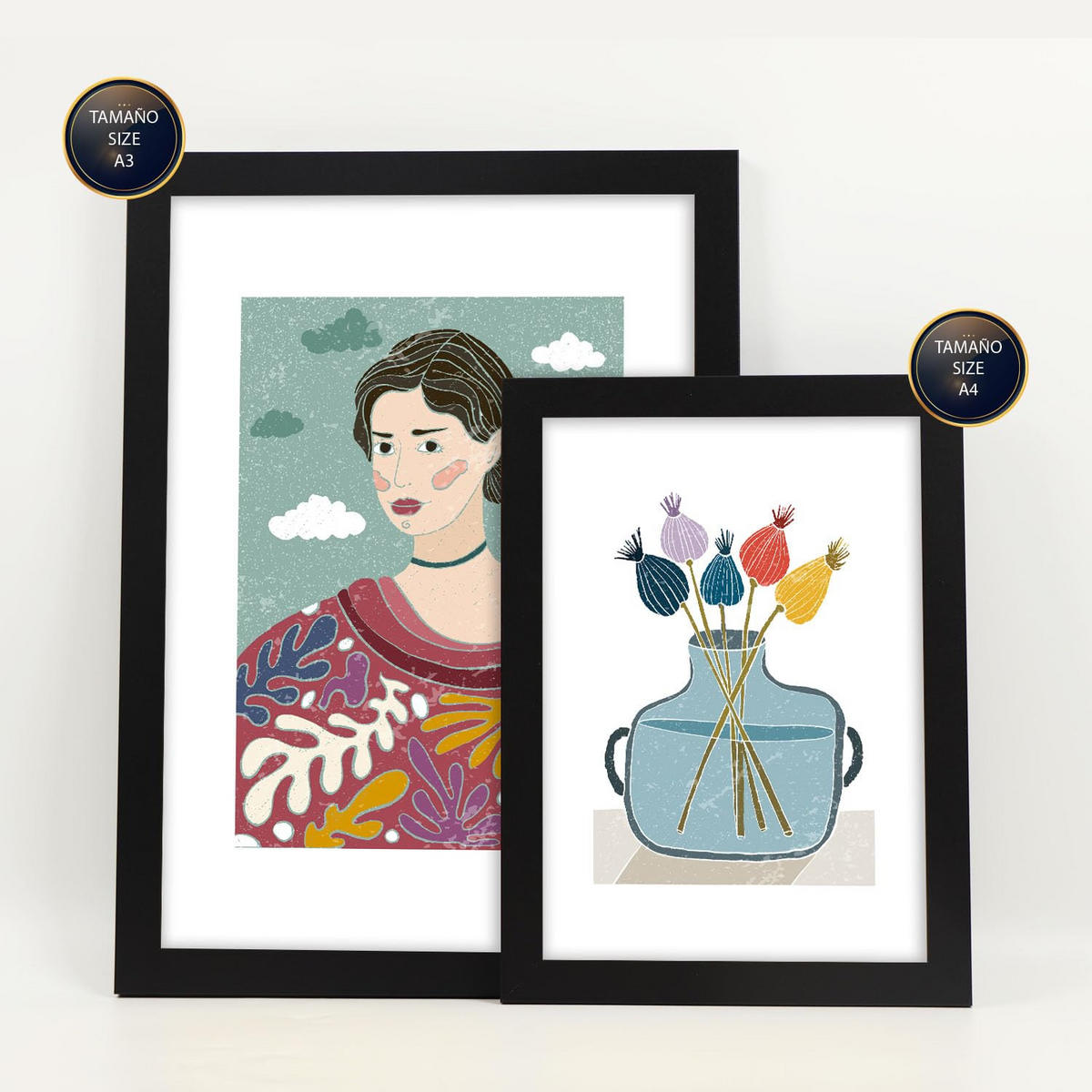 POSTER Set Mit 6 Drucken Garten In Ethnischendruckkollektionen Dekorative Rahmen Für Ihr Wohnzimmer Zuhause Wandkunstdruck A3 & A4 Schwarzer Rahmen - Schwarz, Papier (29/3cm) - Nacnic