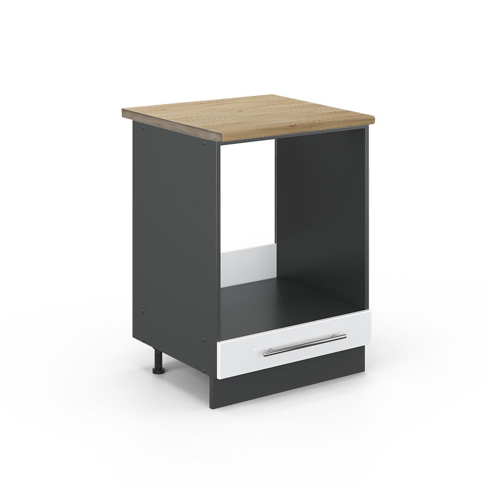 HERDUMBAUSCHRANK Fame-Line Weiß Hochglanz 60 cm, AP Eiche - Weiß Hochglanz/Anthrazit, Holzwerkstoff (60/82/60cm) - Vicco