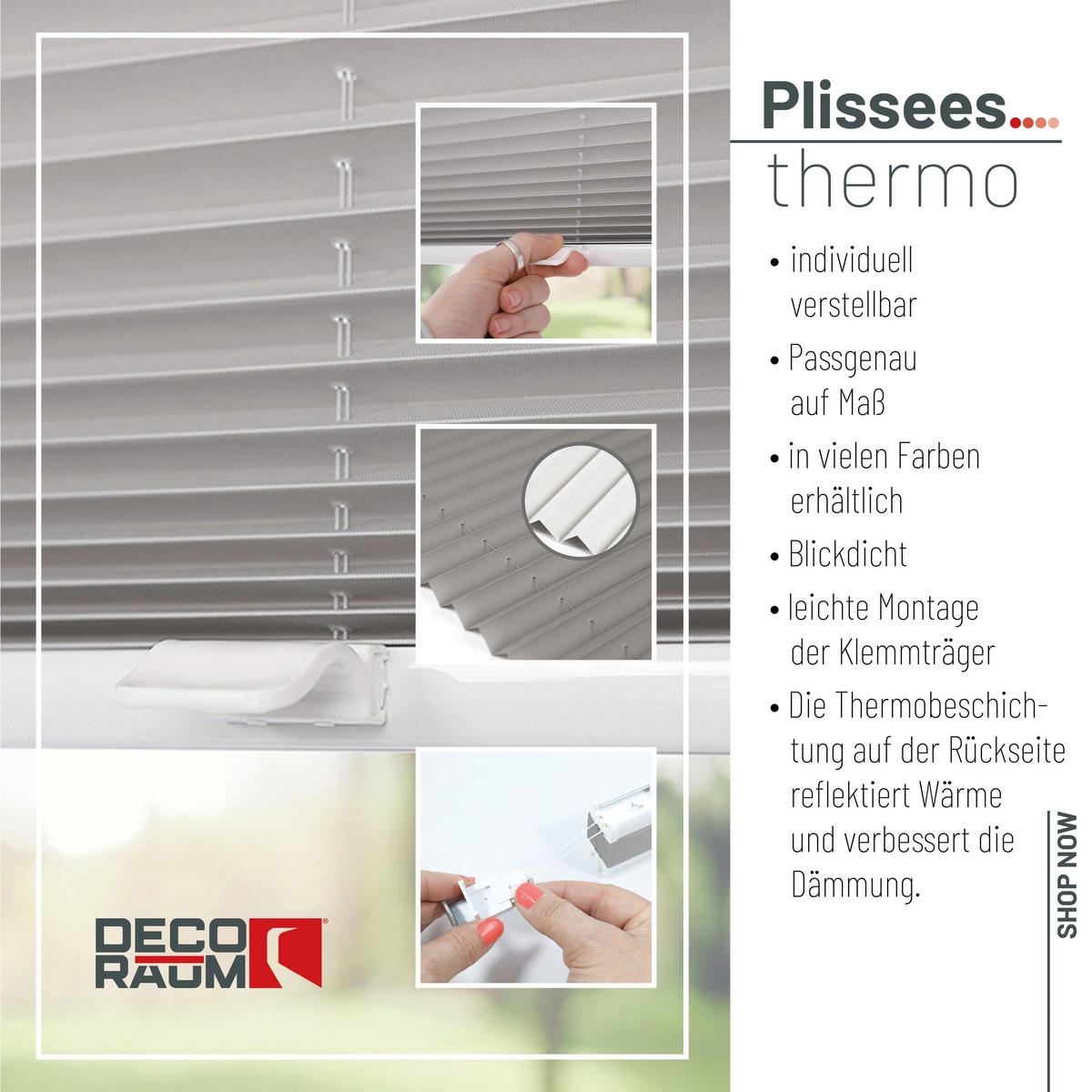 PLISSEE Thermo Basic 75 x 210cm Klemmfix ohne Bohren - Grau, Textil (75/210/210cm) - Deco-Raum
