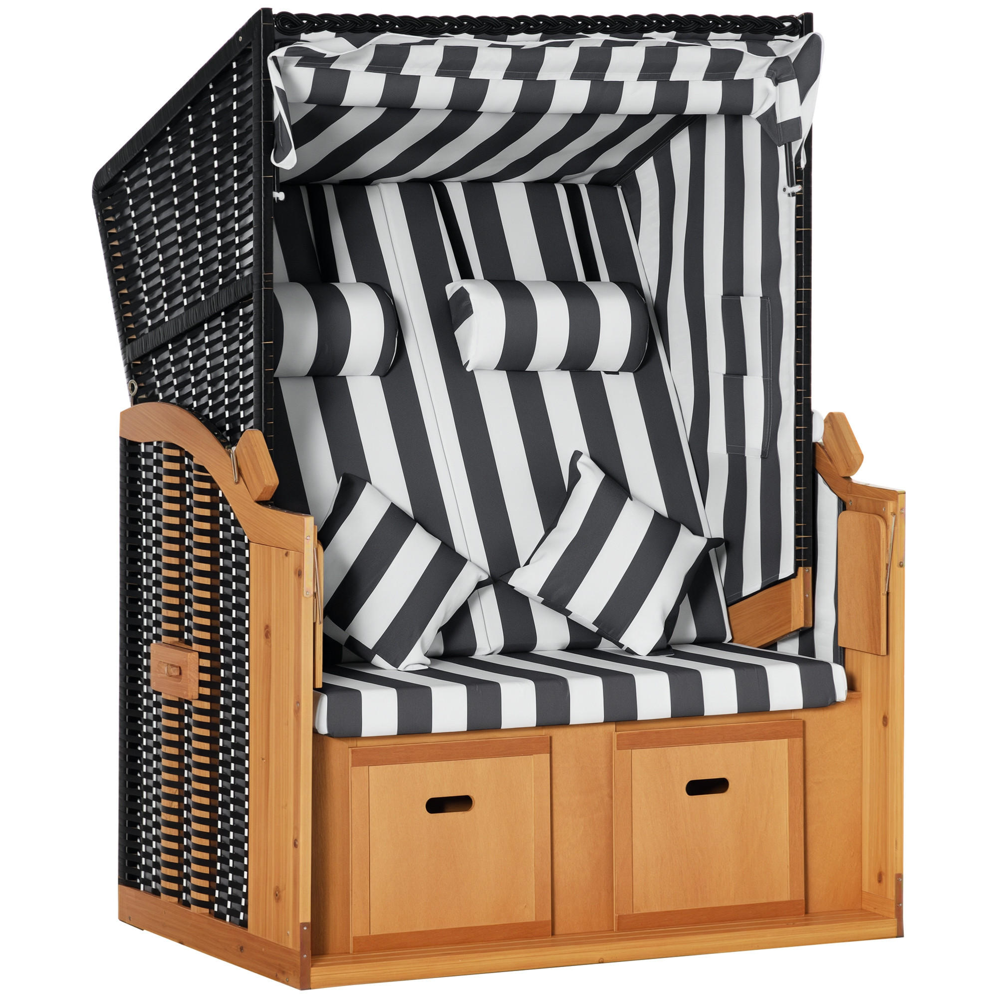 STRANDKORB DE-06637 Klapptisch und Nackenrollen Natur/Grau/Weiß - Weiß/Grau, Holz/Kunststoff (118/160/79cm) - ComfortXL