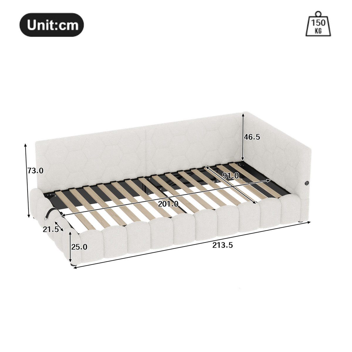POLSTERBETT 90/200 cm Weiß aus Vliesimitat und MDF mit LED-Lichtleiste - Weiß, Textil (90/200cm) - OKMYHOME