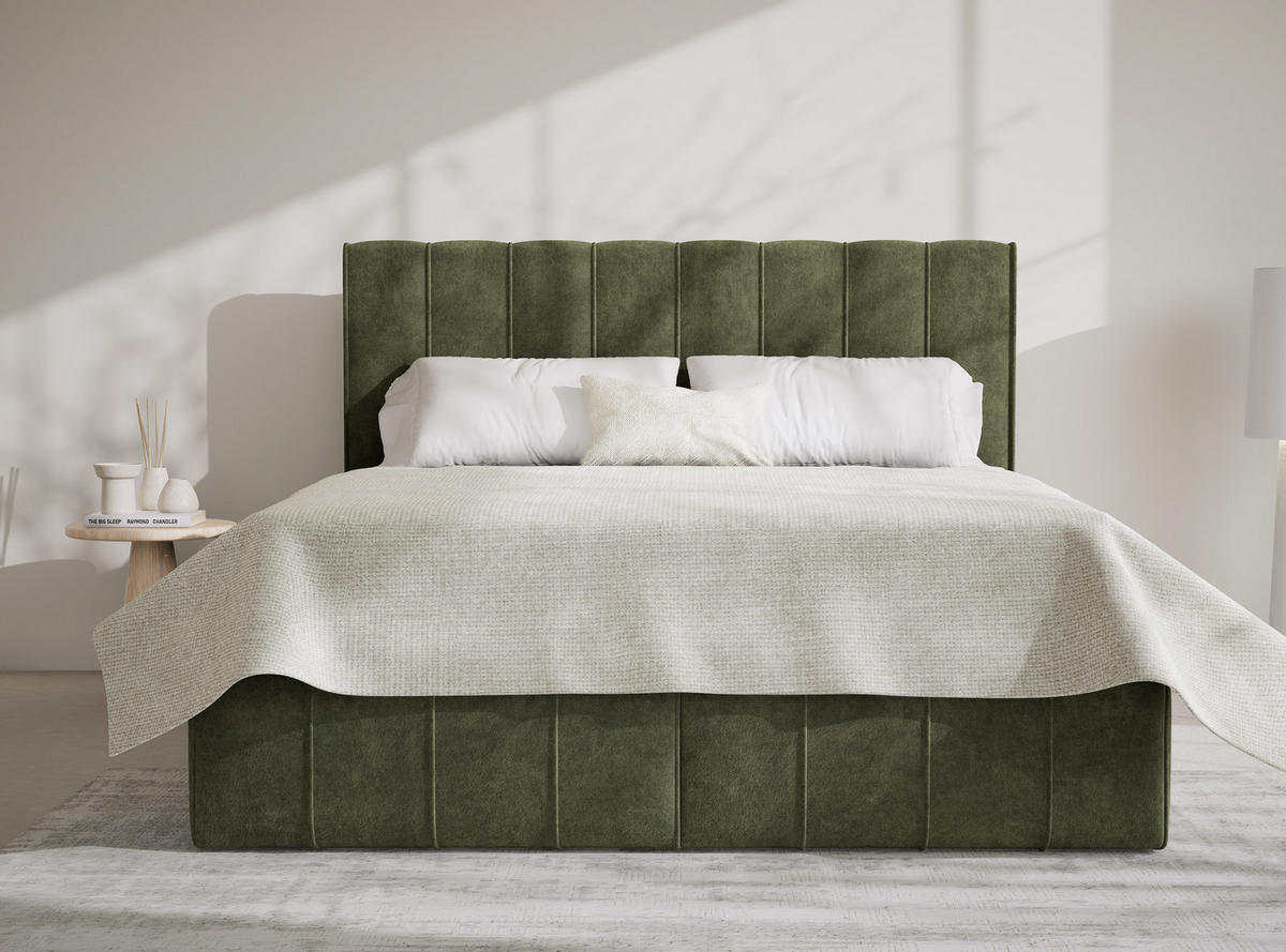 BOXBETT Moretti 180/200 cm, in Grün, Bettkasten, Matratze, Topper - Schwarz/Grün, Holz/Holzwerkstoff (180/200cm) - Maison de Reve