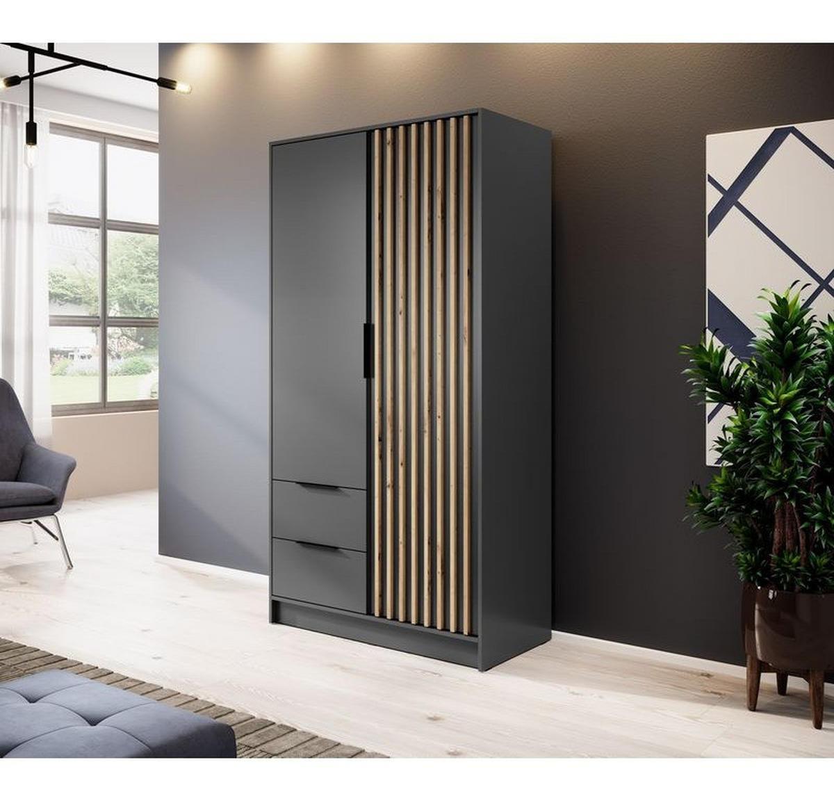 KLEIDERSCHRANK – 105 cm – Nelly – Graphitfarben - Graphitfarben, Holzwerkstoff (105/200/51cm) - hi-markt