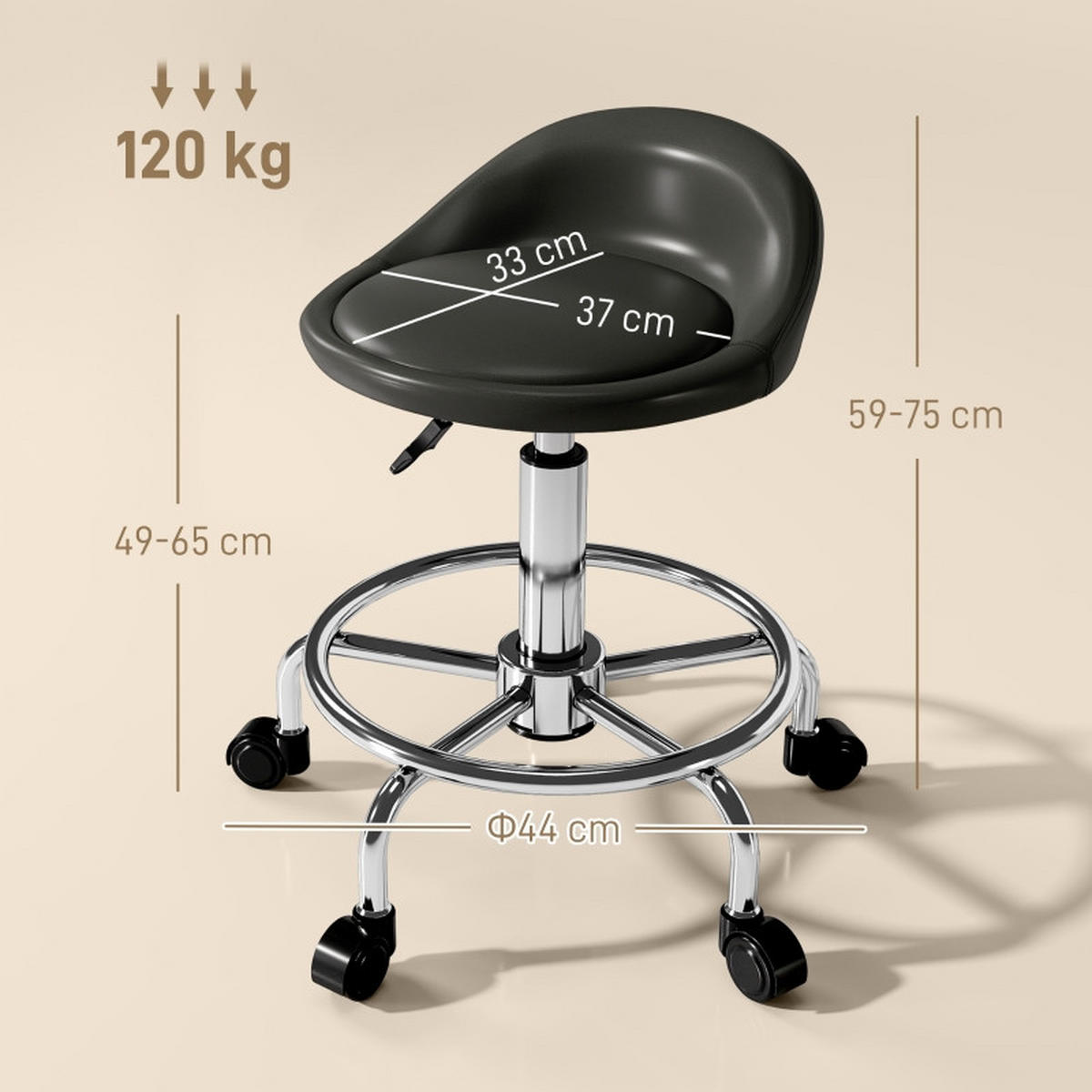 HÖJDJUSTERBAR rullpall med 360° ryggstöd, svart - Svart, Metall (43/75/43cm) - SHOPENTRA