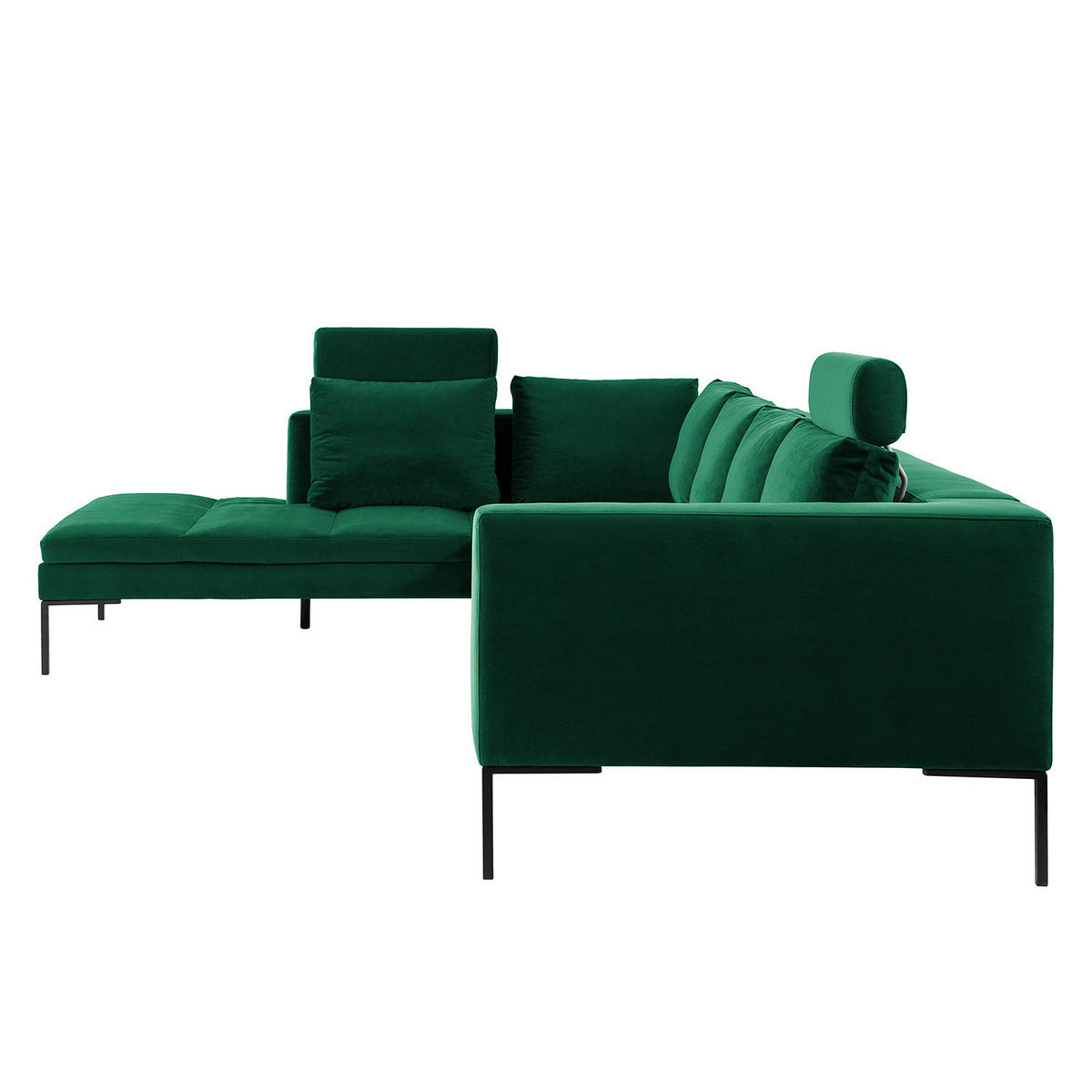 ECKSOFA mit Ottomane - Dunkelgrün/Schwarz, Textil/Metall (319/230cm) - home24