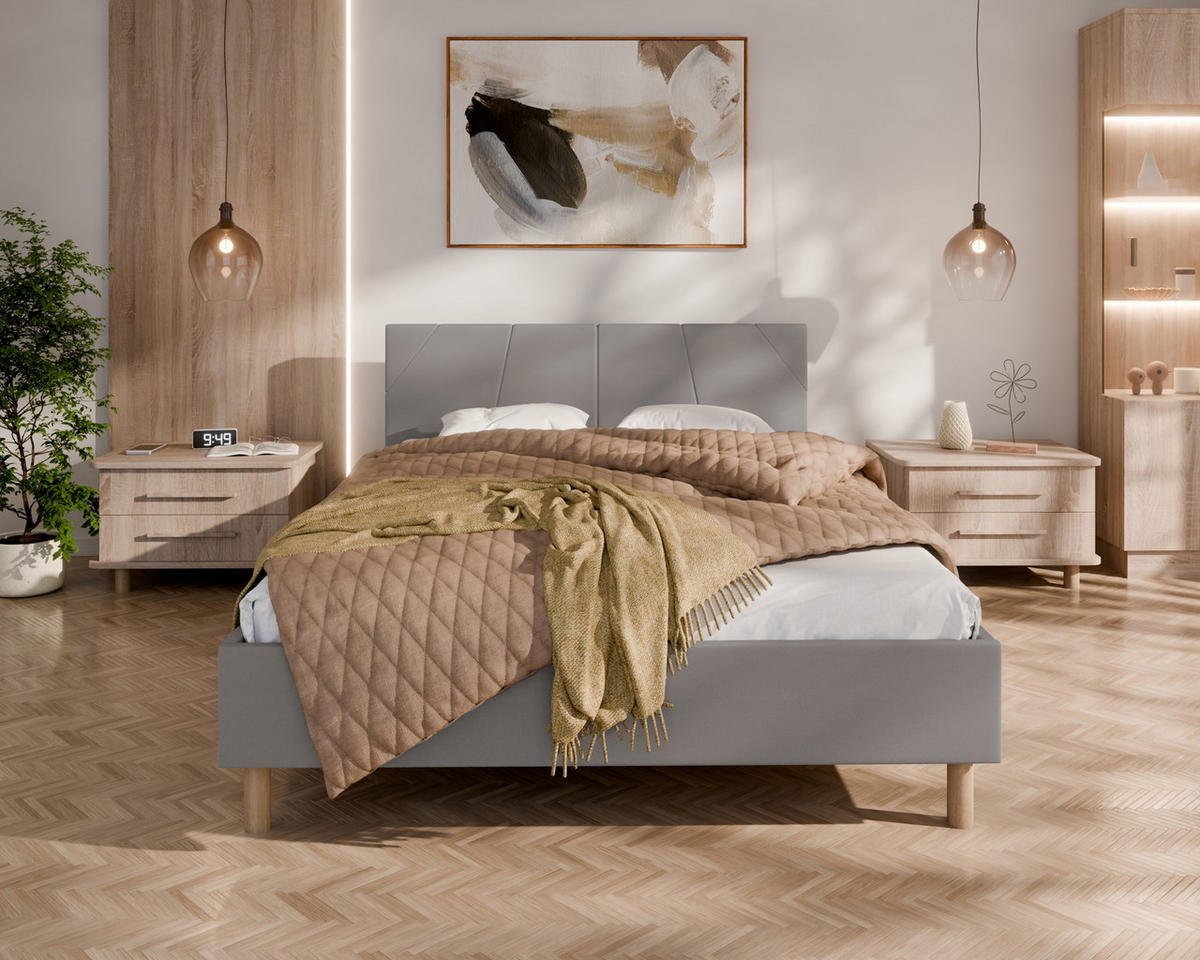 POLSTERBETT ALMORE 140x200cm, 7-Zonen-Taschenfederkernmatratze mit Kokos ARLAN (21 cm), stahl - Dunkelgrau, Holz (140/200cm) - Homesy