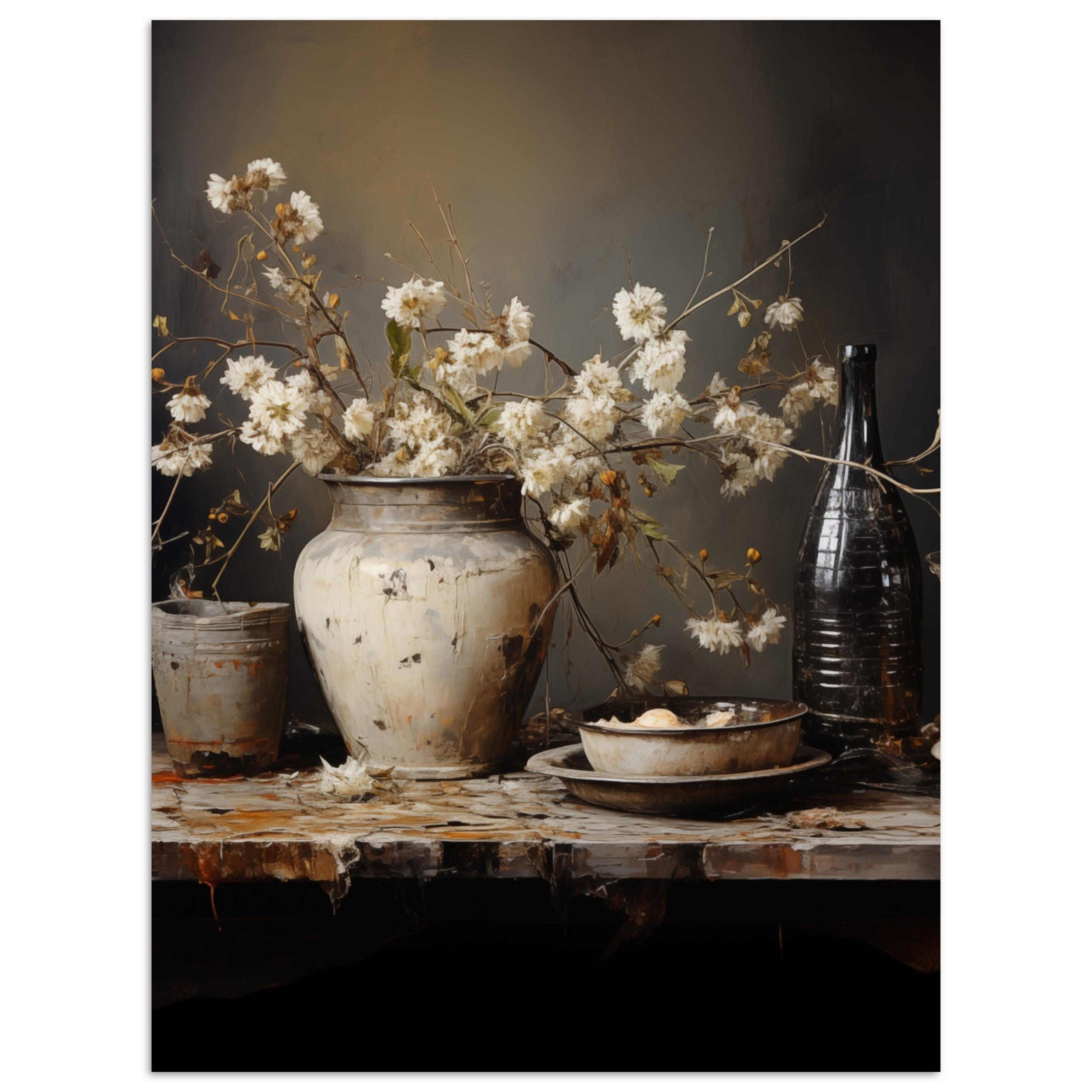 POSTER Stilleben - Blumen - Blumenstrauß - Vase - Wein 30x40 cm - Schwarz, Papier (30/40/0.1cm) - MuchoWow