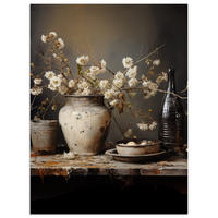 POSTER Stilleben - Blumen - Blumenstrauß - Vase - Wein 30x40 cm - Schwarz, Papier (30/40/0.1cm) - MuchoWow