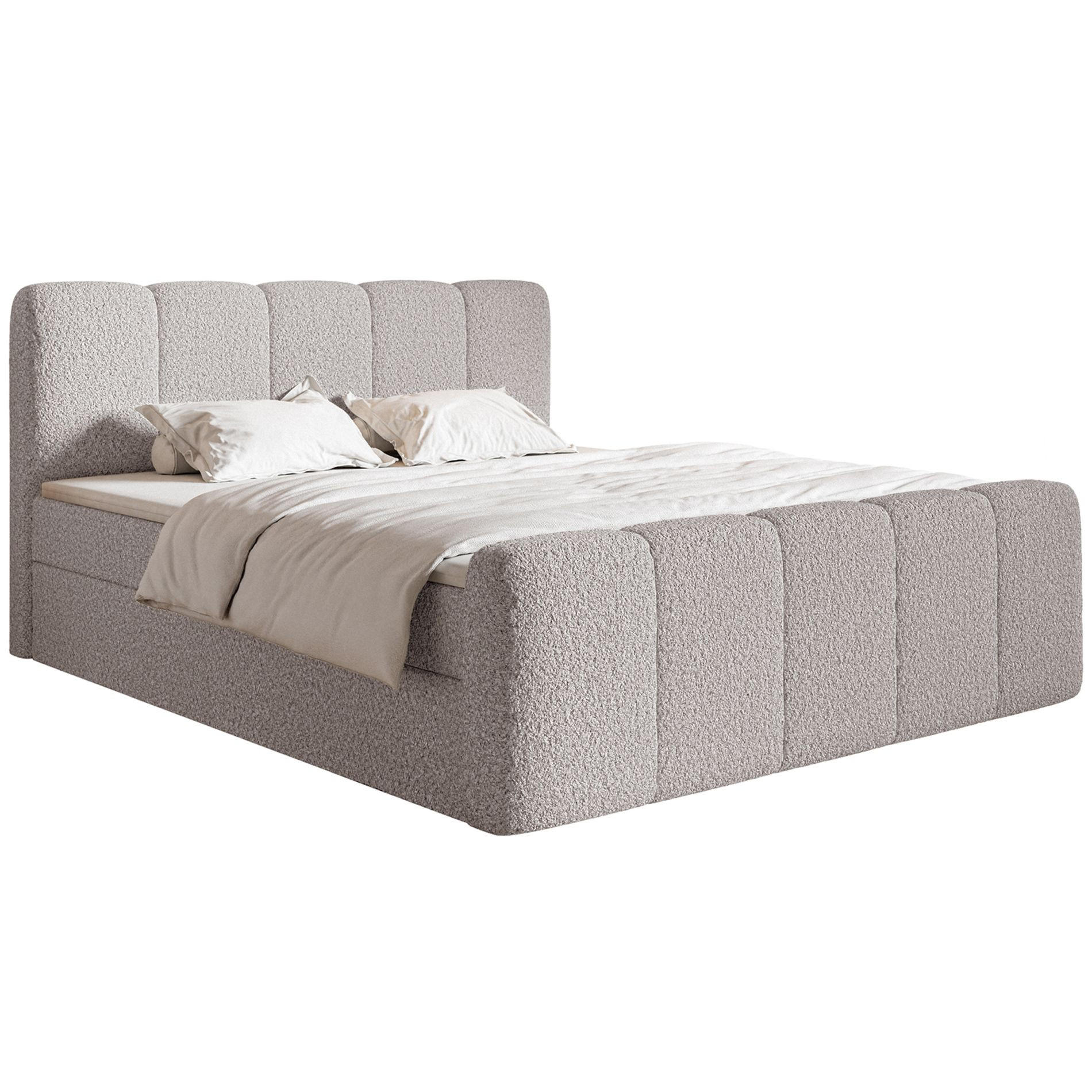 BOXBETT Cloudy II mit Bettkästen und Topper Bouclé Taupe, 140x200 cm - Graubraun/Schwarz, Kunststoff/Textil (140/200cm) - Selsey