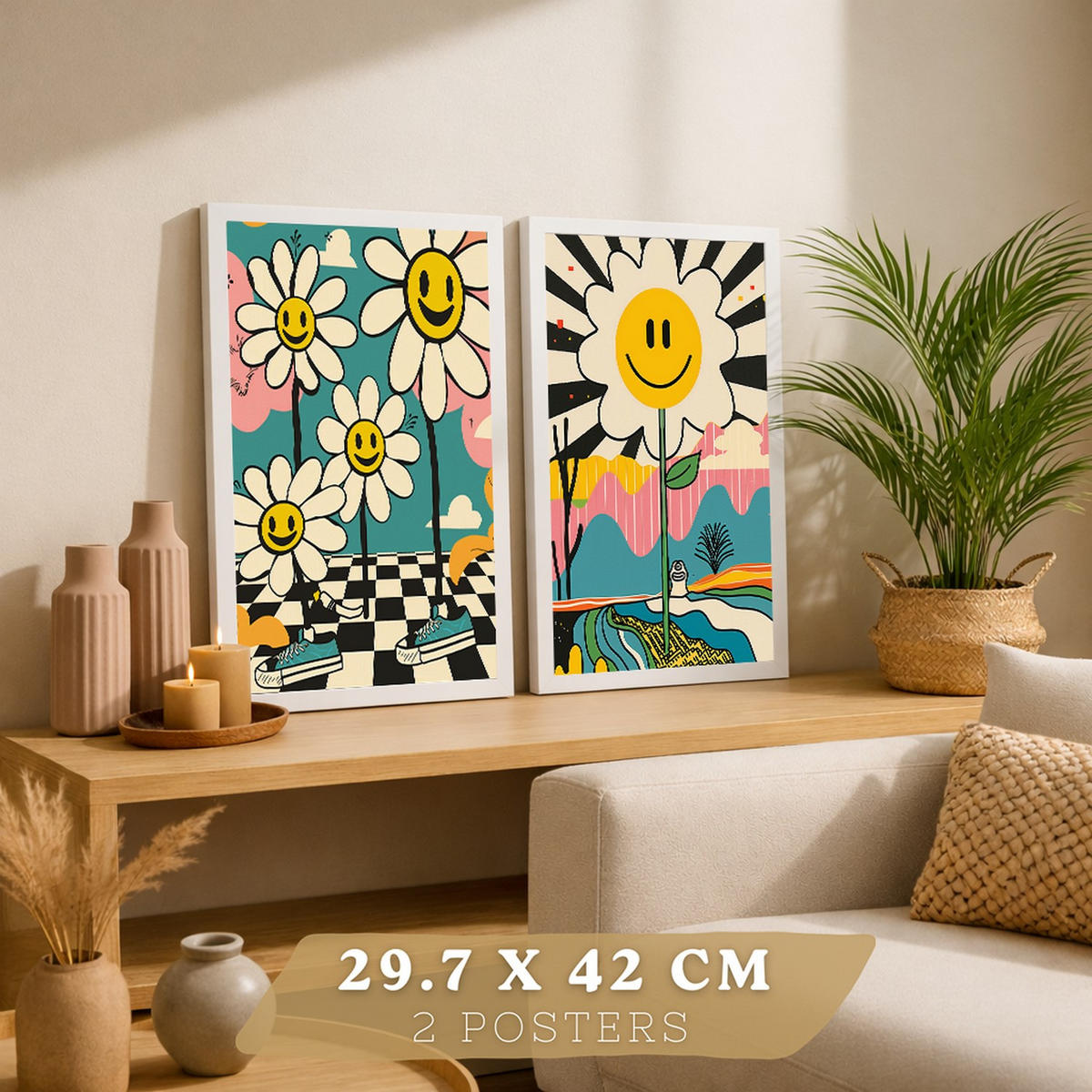 PLAKAT Sada 2 Margarity A3 Bílý rám - bílá, papír (29.7/1/42cm) - Nacnic
