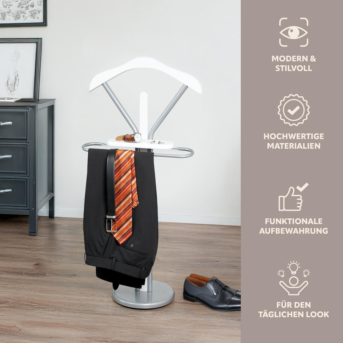 KLEIDERBUTLER, weiß - Hellgrau, Metall (50/108/28cm) - bremermann