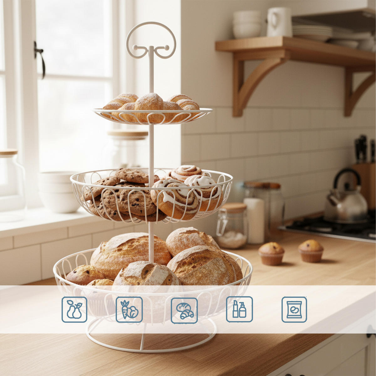 OBST-ETAGERE - Weiß, Metall (30/47cm) - Relaxdays