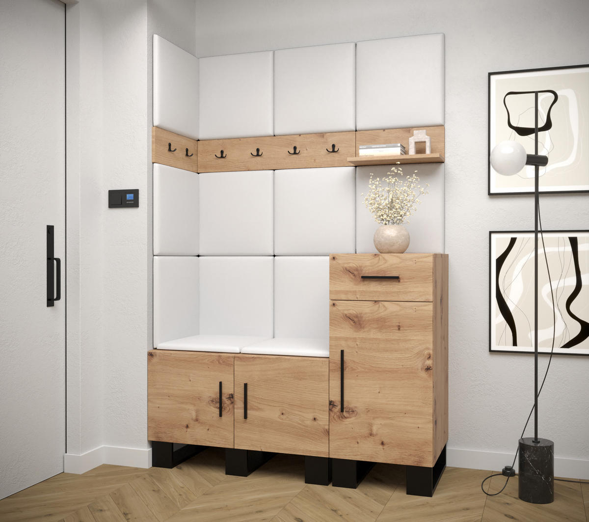 GARDEROBEN-SET 196/126/45,6 - Schwarz/Eiche Artisan, Holz/Kunststoff (126/196/45.6cm) - Abiks Möbel