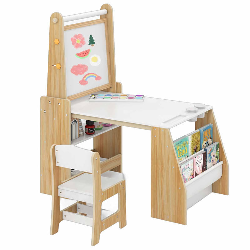 KINDERTISCHSET aus Holz natur(2-tlg) - Naturfarben, Holzwerkstoff (101/112/59cm) - COSTWAY