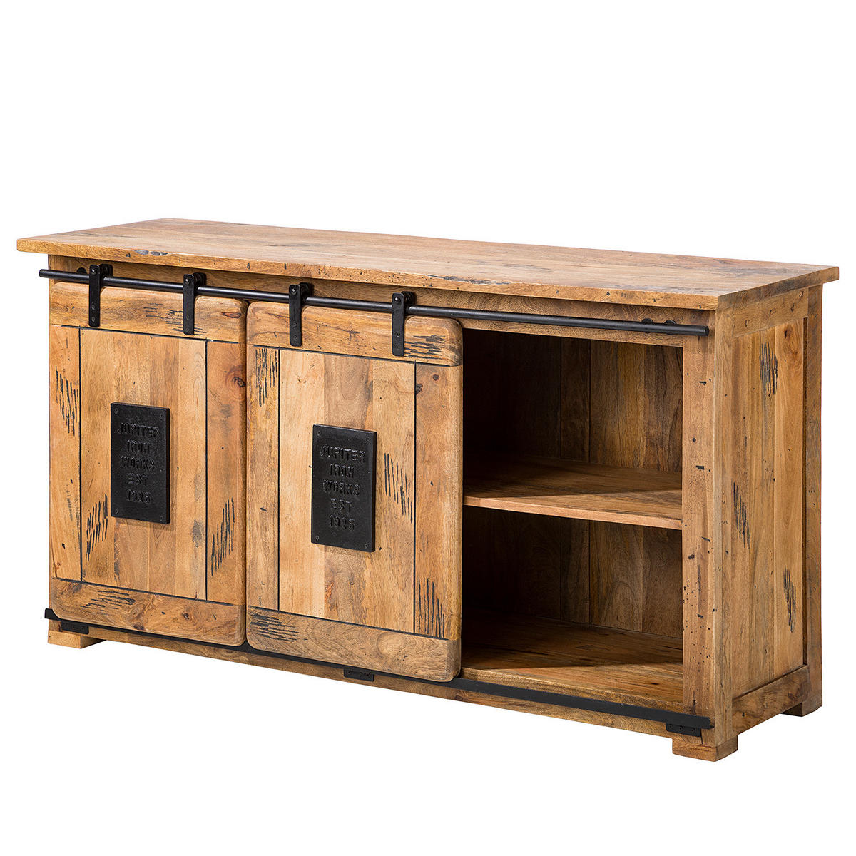 SIDEBOARD - Mango massiv / Eisen - Mango / Schwarz - Braun, Holz/Metall (150/80/45cm) - home24