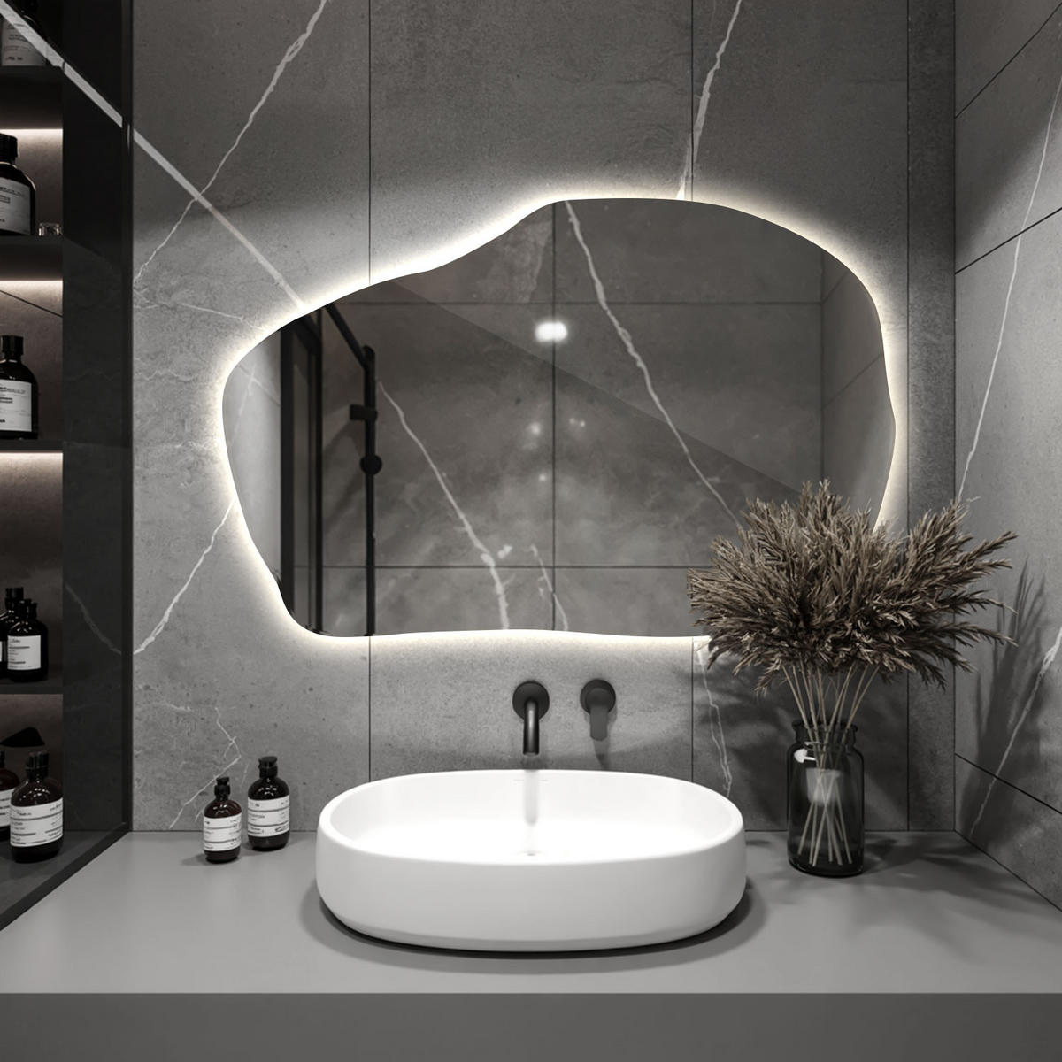 LED SPIEGEL 80 x 52 cm Unregelmäßige Form Neutralweiß 4000K - Transparent, Glas (80/52/0.4cm) - TULUP
