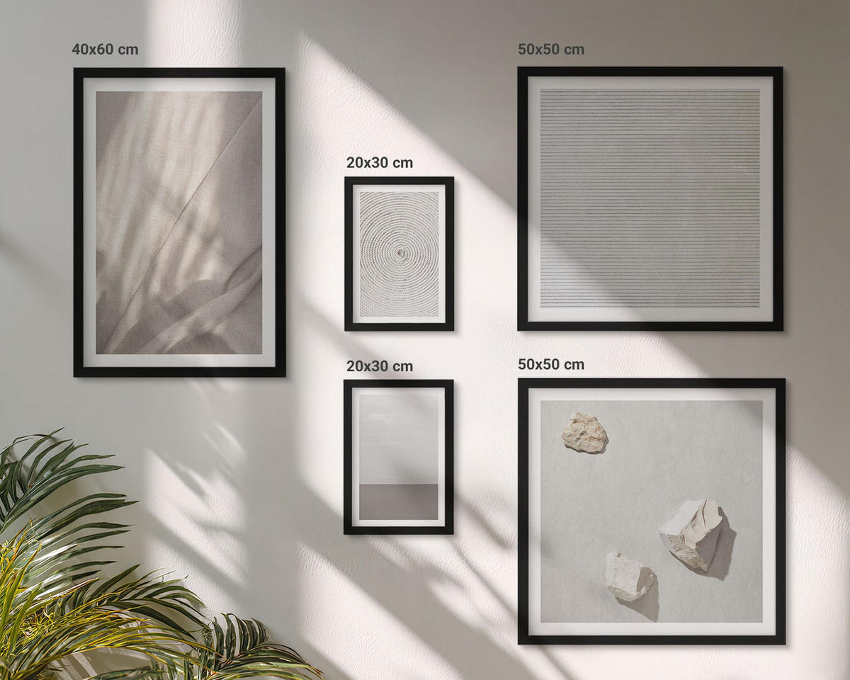 BILDER SET 5er Set - 50x50 cm & 20x30 cm & 40x60 cm Schwarzer Rahmen - Zarte Boho-Texturen der Natur - Schwarz, Kunststoff (40/60cm) - TULUP